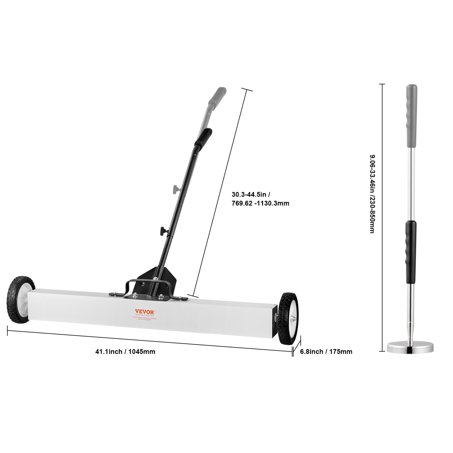 VEVOR 36-Inch Magnetic Sweeper with Wheels, 55 lbs Capacity, with Telescoping Magnetic Pickup Tool, Adjustable Handle, Magnetic Pickup Sweeper to