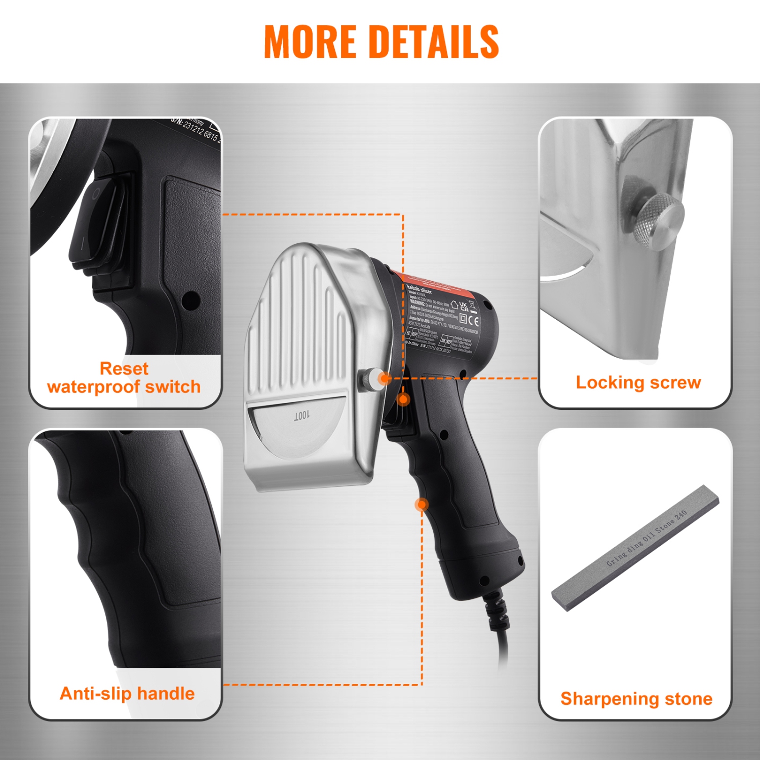 Couteau professionnel à brochettes turc VEVOR 80&nbsp;W, couteau gyroscopique commercial en acier inoxydable, trancheuse à viande Doner Kebab à 2