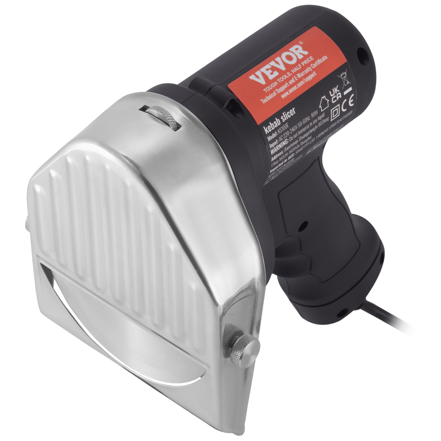 Couteau professionnel à brochettes turc VEVOR 80&nbsp;W, couteau gyroscopique commercial en acier inoxydable, trancheuse à viande Doner Kebab à 2