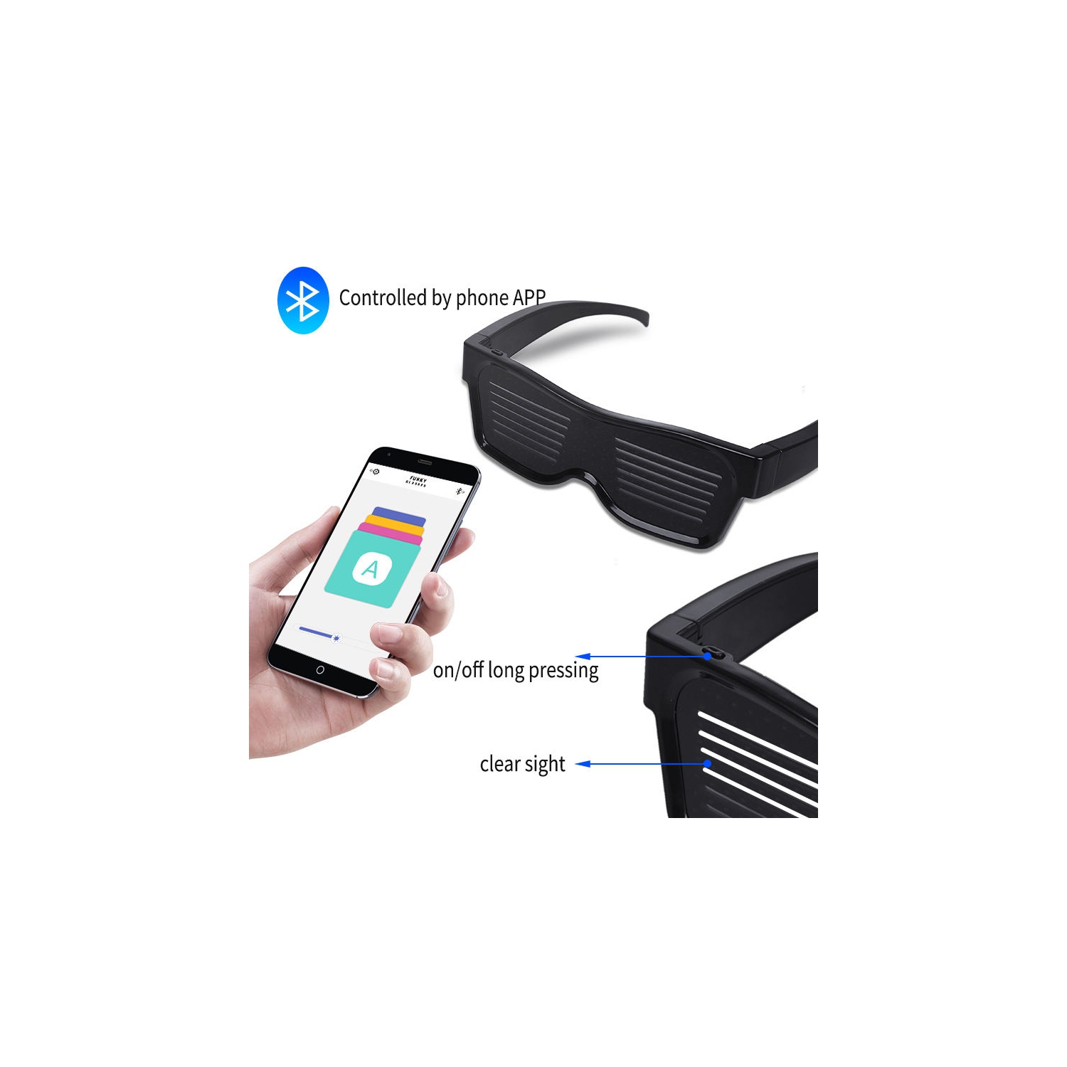 Lunettes LED pour adultes, lunettes LED Bluetooth à écran personnalisable PAR APPLICATION, parfaites pour Noël, Halloween et fêtes d'anniversaire