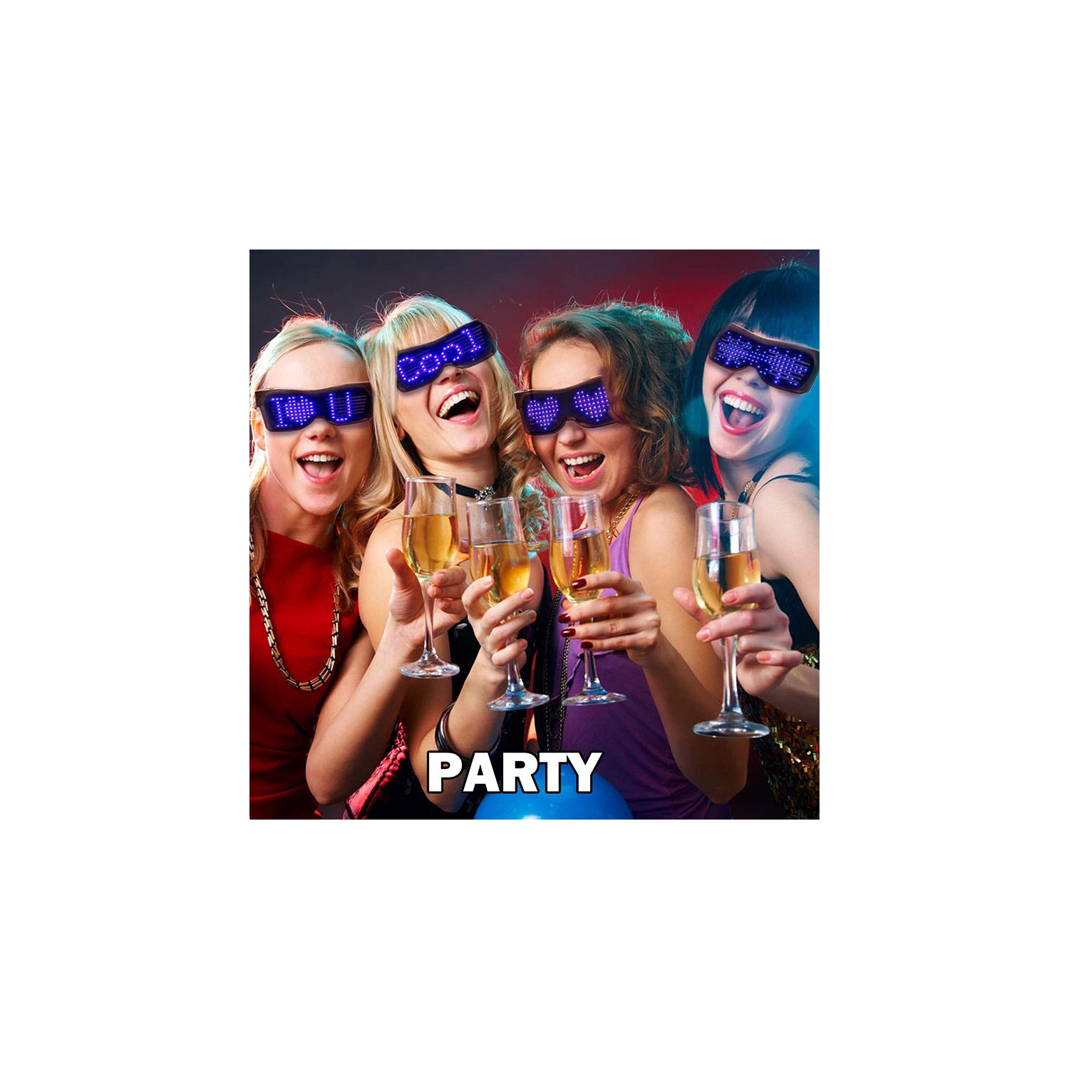 Lunettes LED pour adultes, lunettes LED Bluetooth à écran personnalisable PAR APPLICATION, parfaites pour Noël, Halloween et fêtes d'anniversaire