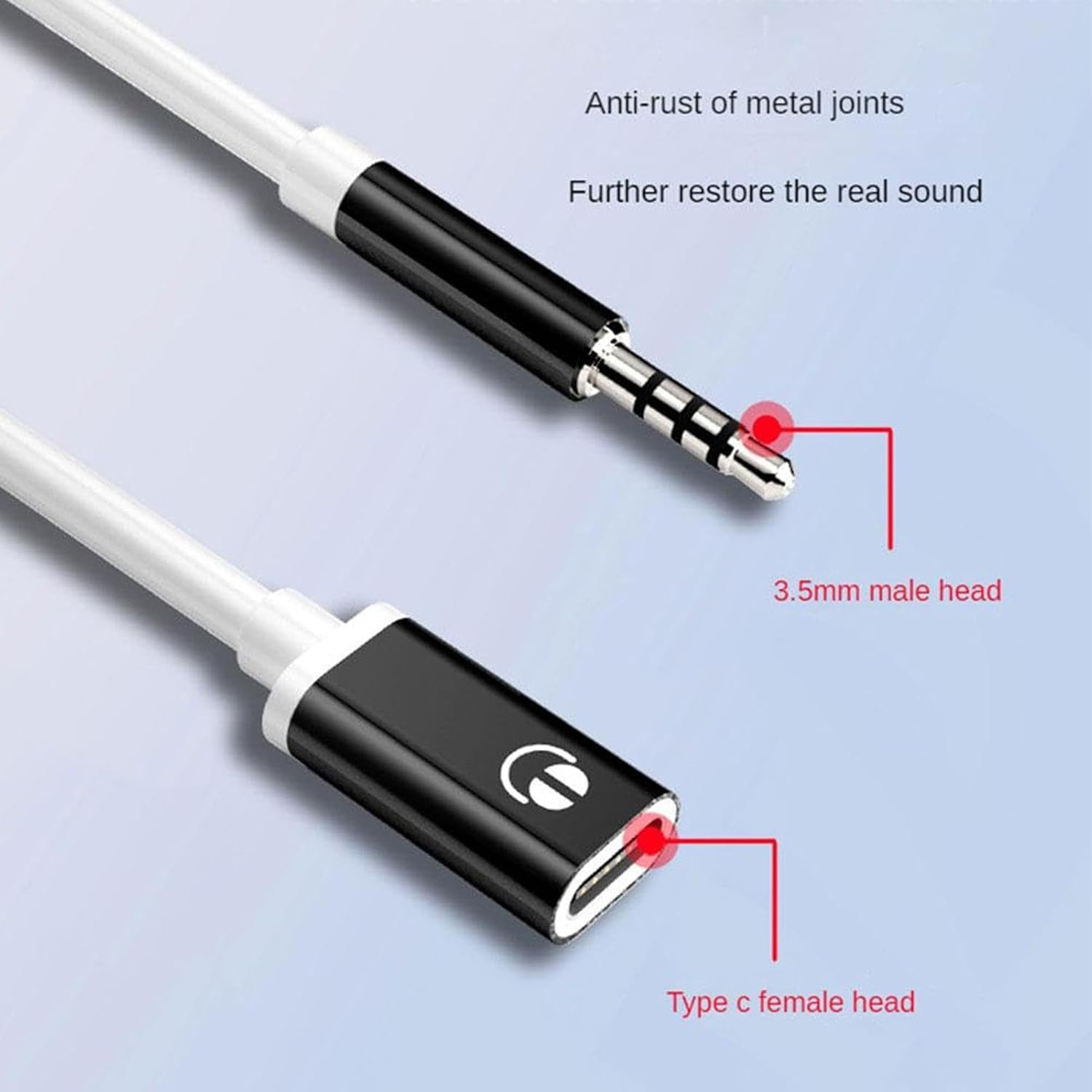 USB C to Aux Audio Dongle Cable, 3.5mm Male to Type-C Female Flat Head Earphone Adapter, Headphone Converter for Answering Calls, Watching