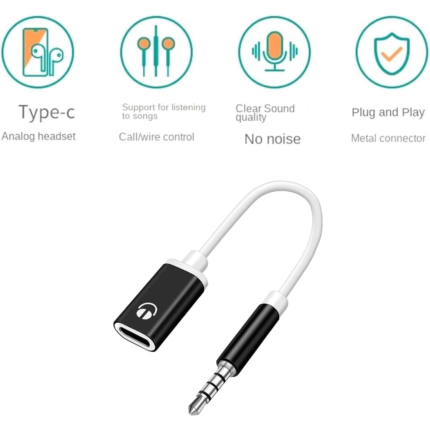 USB C to Aux Audio Dongle Cable, 3.5mm Male to Type-C Female Flat Head Earphone Adapter, Headphone Converter for Answering Calls, Watching