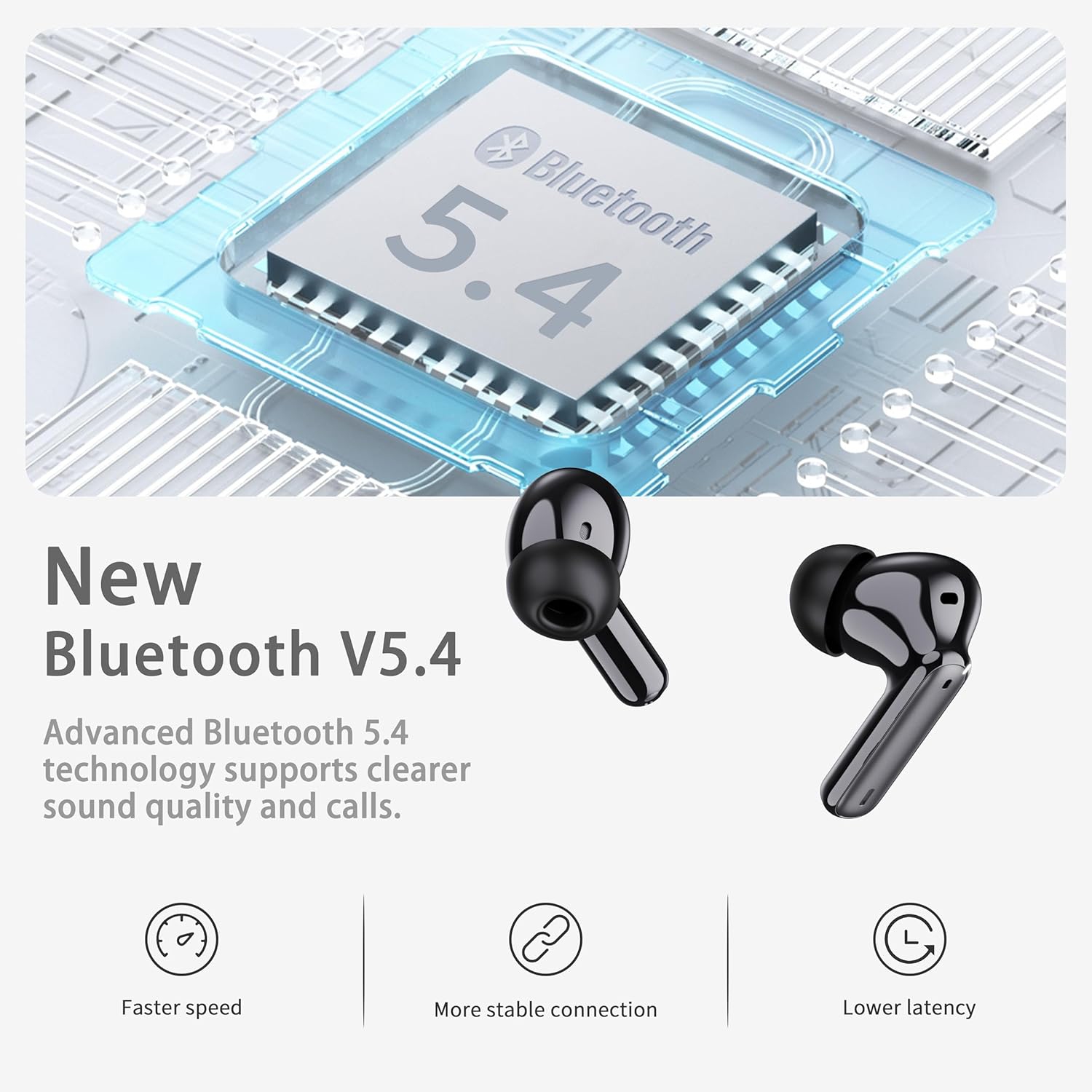 Écouteurs boutons sans fil, 2025 écouteurs bouton Bluetooth 5,4 avec 4 microphones à suppression du bruit ENC,