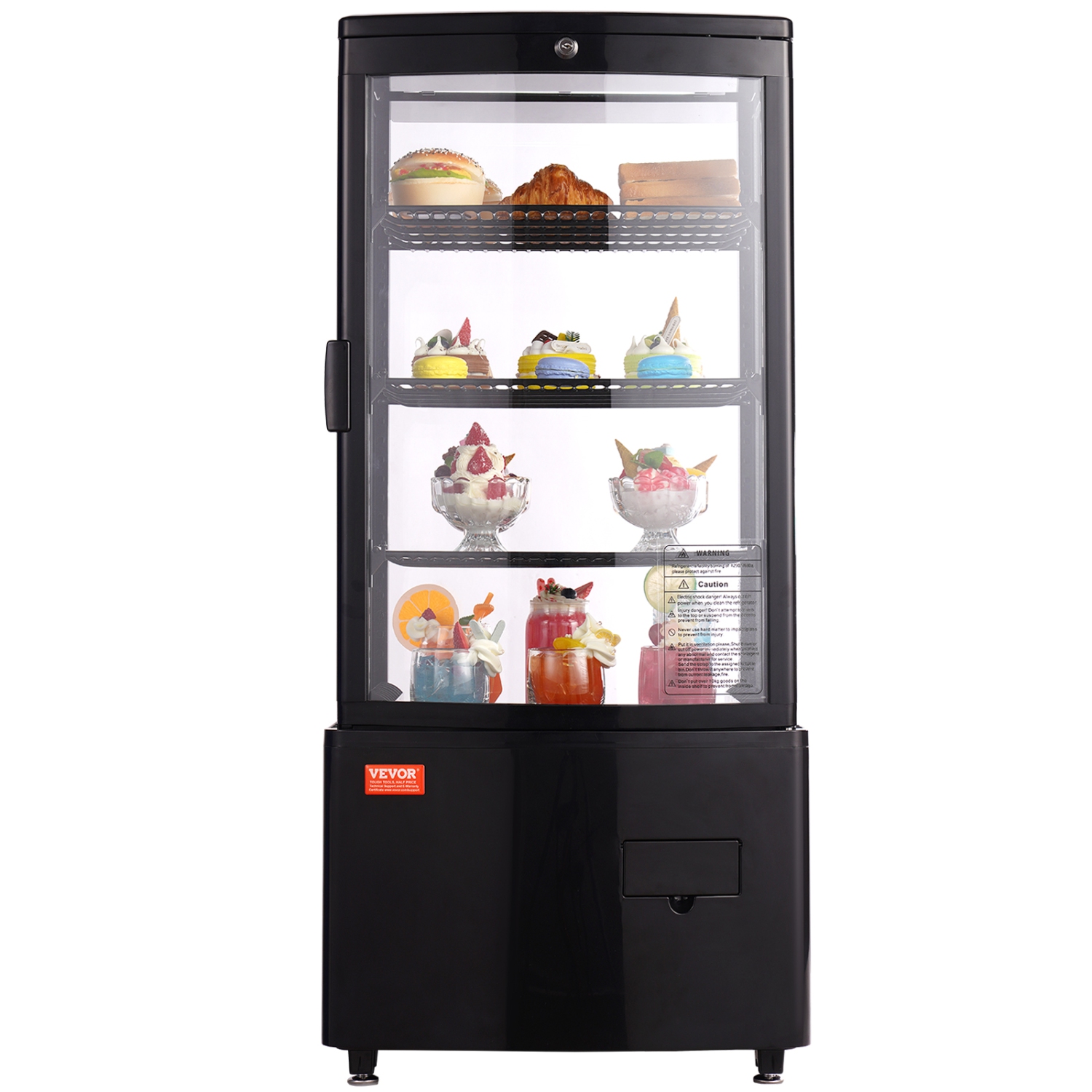 VEVOR 3 Cu.Ft./85L Countertop Pastry Display Case, 3-Tier Commercial Display Refrigerator with LED Lighting, TURBO Cooling, Frost-Free Air-Cooling,