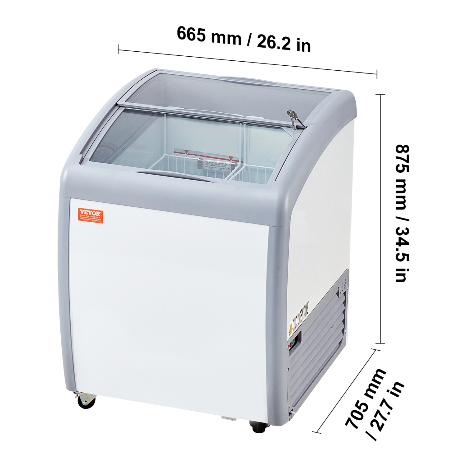 VEVOR 5.4 Cu.ft Commercial Ice Cream Display Case,Mobile Glass Top Deep Freezer,Restaurant Gelato Dipping Cabinet with 2 Wire Baskets,2 Sliding Glass