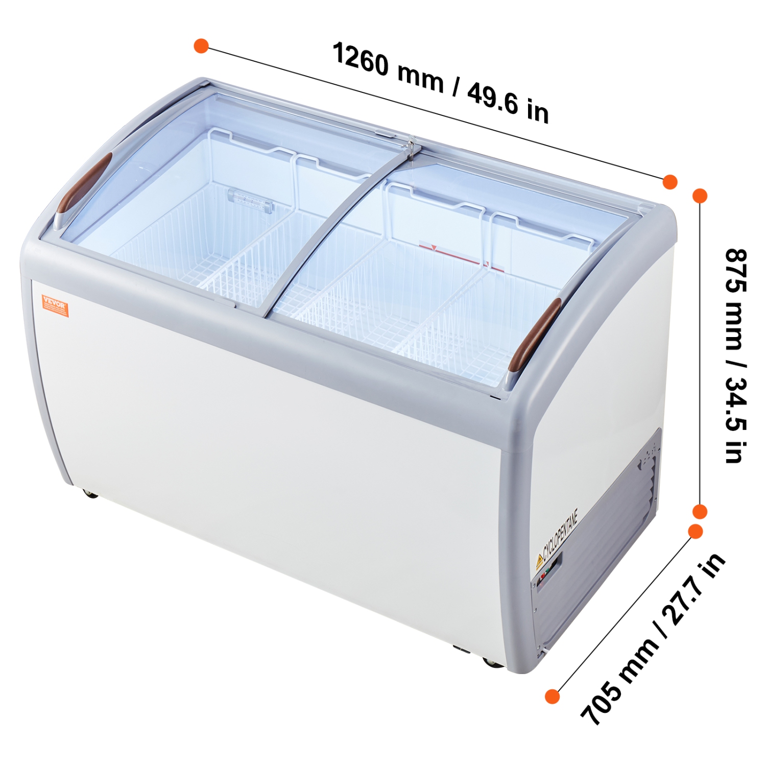 VEVOR 12.8 Cu.ft Commercial Ice Cream Display Case, Mobile Glass Freezer, Restaurant Gelato Dipping Cabinet with 4 Wire Baskets, 2 Sliding Glass