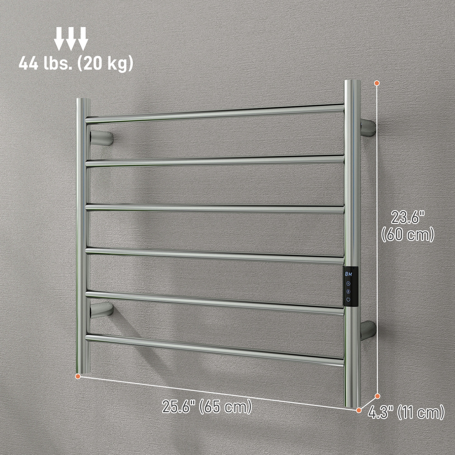 HOMCOM Towel Warmer, Stainless Steel Smart WiFi Heated Towel Rack for Bathroom, Wall Mounted with 6 Bars, Timer and Adjustable Temperature, Plug-in,