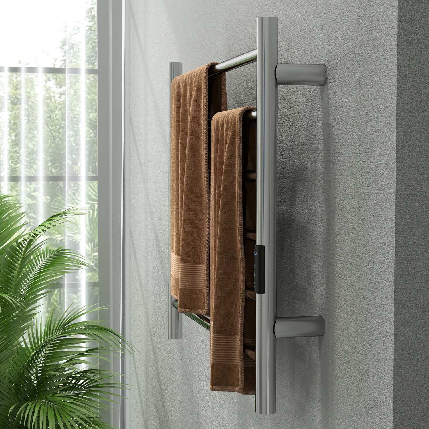 HOMCOM Towel Warmer, Stainless Steel Smart WiFi Heated Towel Rack for Bathroom, Wall Mounted with 6 Bars, Timer and Adjustable Temperature, Plug-in,