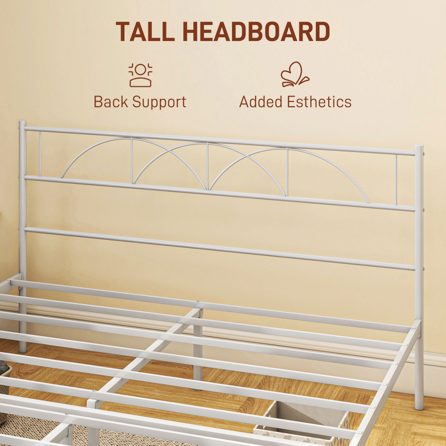 HOMCOM Full Bed Frame, Metal Platform Bed Frame with Headboard and Footboard, Steel Slat Support, Underbed Storage, No Box Spring Needed, Easy