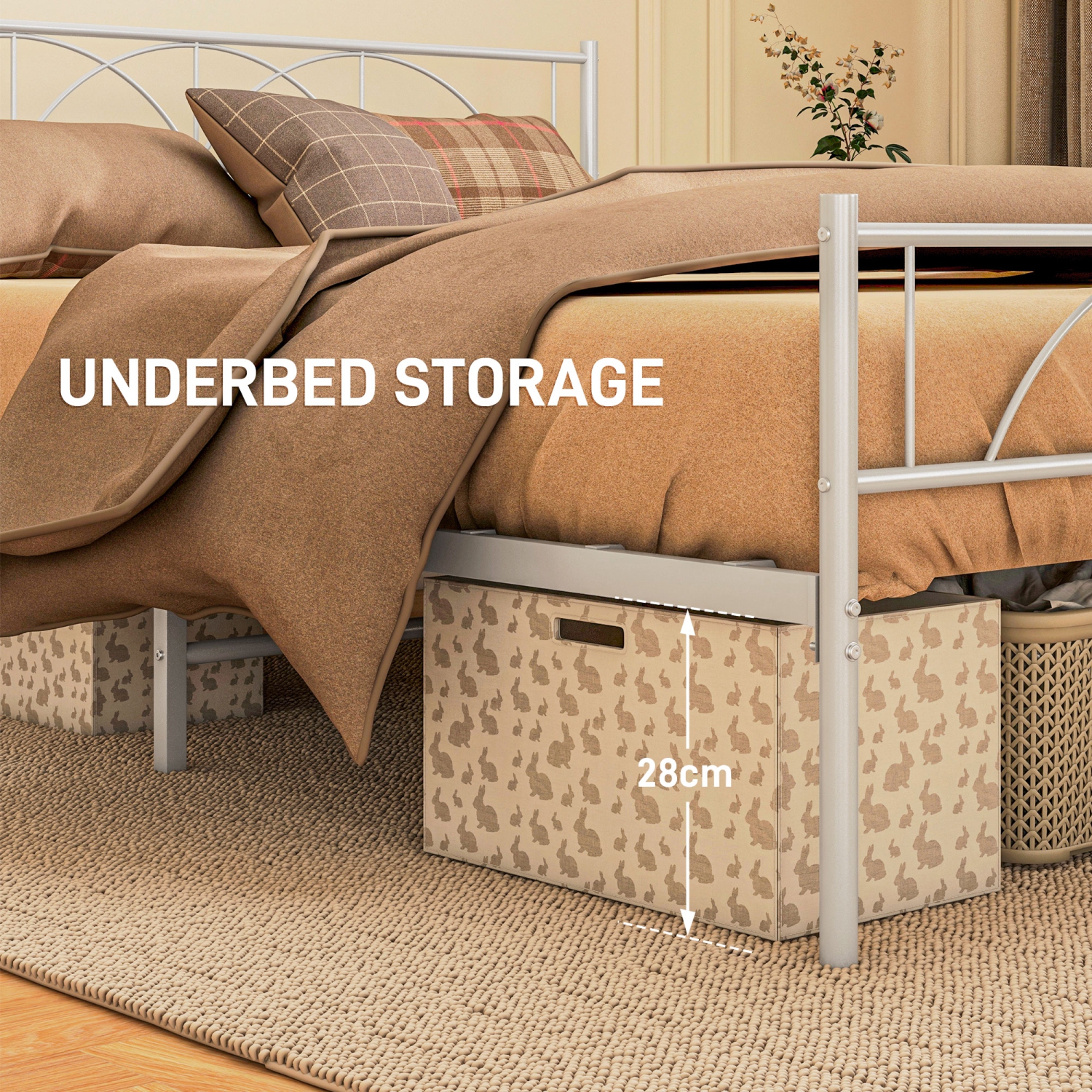 HOMCOM Full Bed Frame, Metal Platform Bed Frame with Headboard and Footboard, Steel Slat Support, Underbed Storage, No Box Spring Needed, Easy