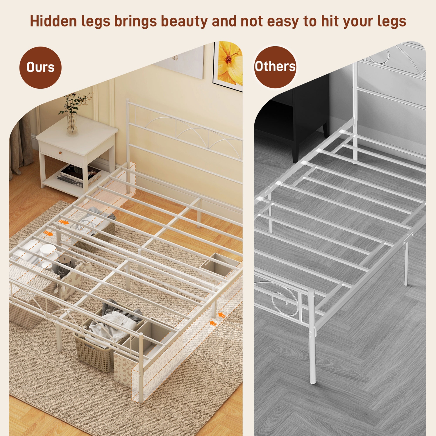 HOMCOM Full Bed Frame, Metal Platform Bed Frame with Headboard and Footboard, Steel Slat Support, Underbed Storage, No Box Spring Needed, Easy