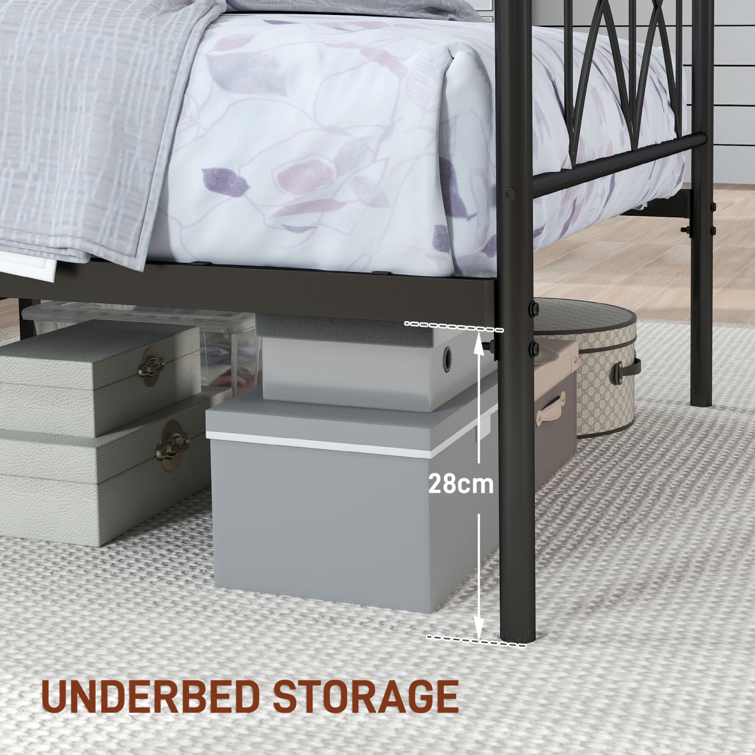 HOMCOM Twin Bed Frame, Metal Platform Bed Frame with Headboard and Footboard, Steel Slat Support, Underbed Storage, No Box Spring Needed, Easy