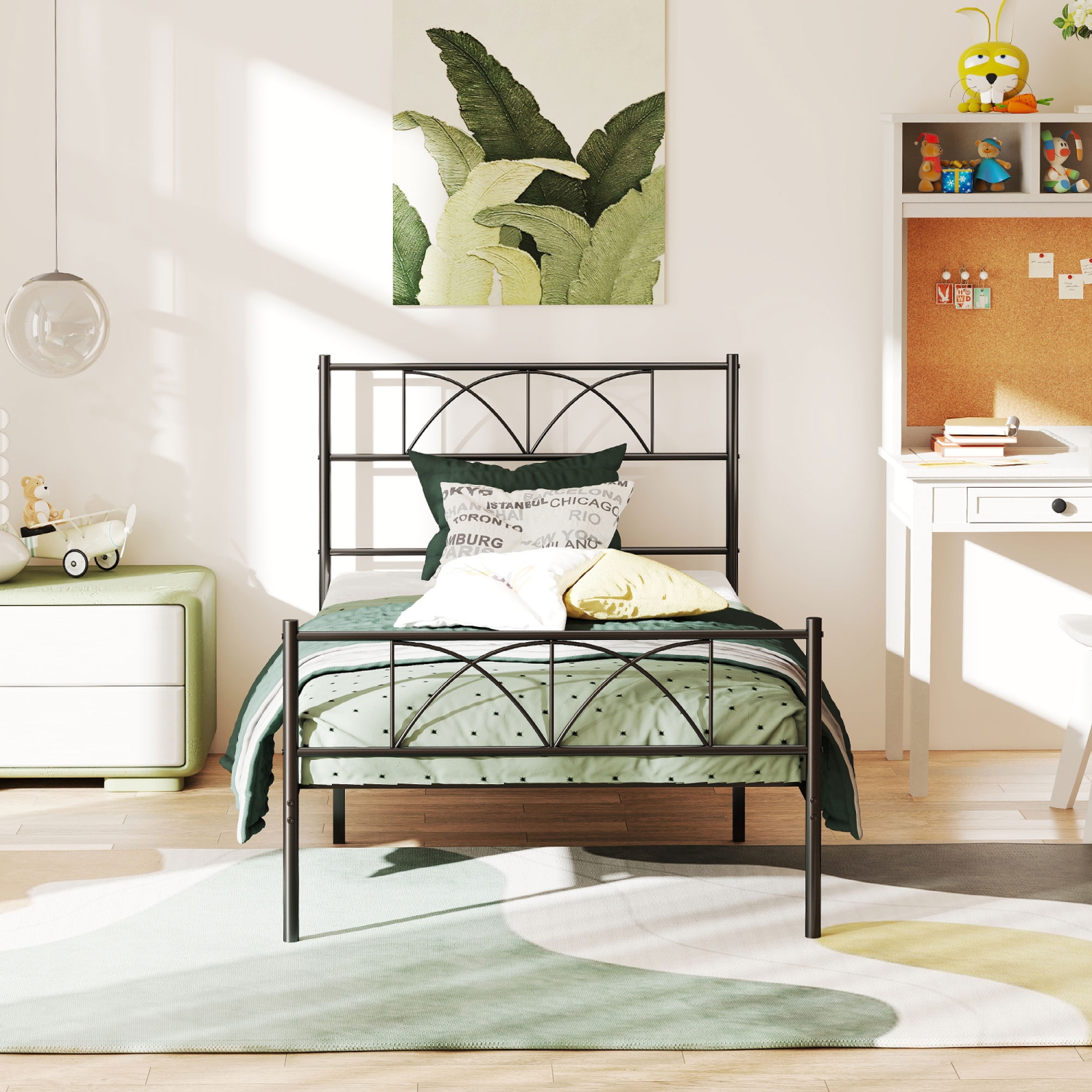 HOMCOM Twin Bed Frame, Metal Platform Bed Frame with Headboard and Footboard, Steel Slat Support, Underbed Storage, No Box Spring Needed, Easy