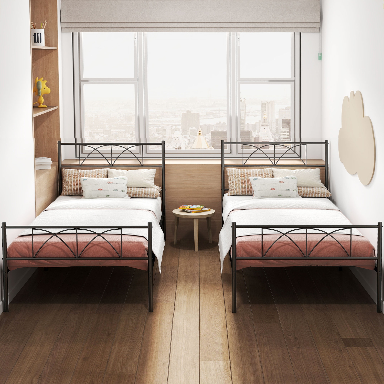 HOMCOM Twin Bed Frame, Metal Platform Bed Frame with Headboard and Footboard, Steel Slat Support, Underbed Storage, No Box Spring Needed, Easy