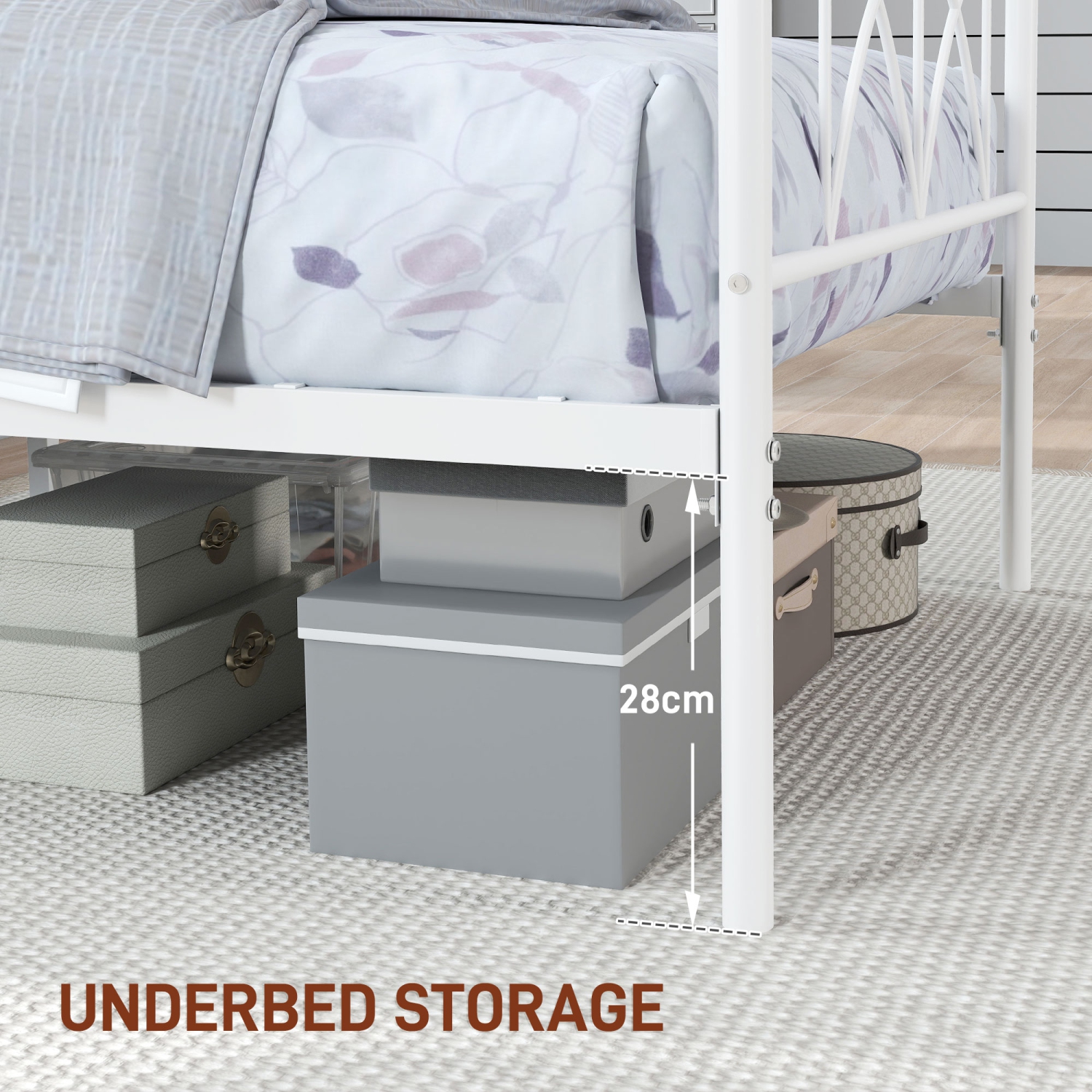 HOMCOM Twin Bed Frame, Metal Platform Bed Frame with Headboard and Footboard, Steel Slat Support, Underbed Storage, No Box Spring Needed, Easy