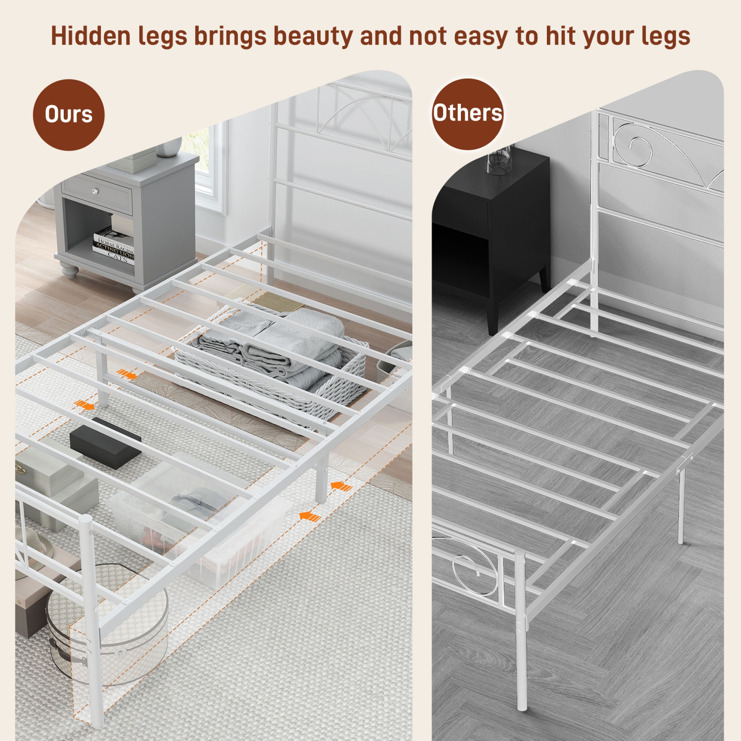 HOMCOM Twin Bed Frame, Metal Platform Bed Frame with Headboard and Footboard, Steel Slat Support, Underbed Storage, No Box Spring Needed, Easy