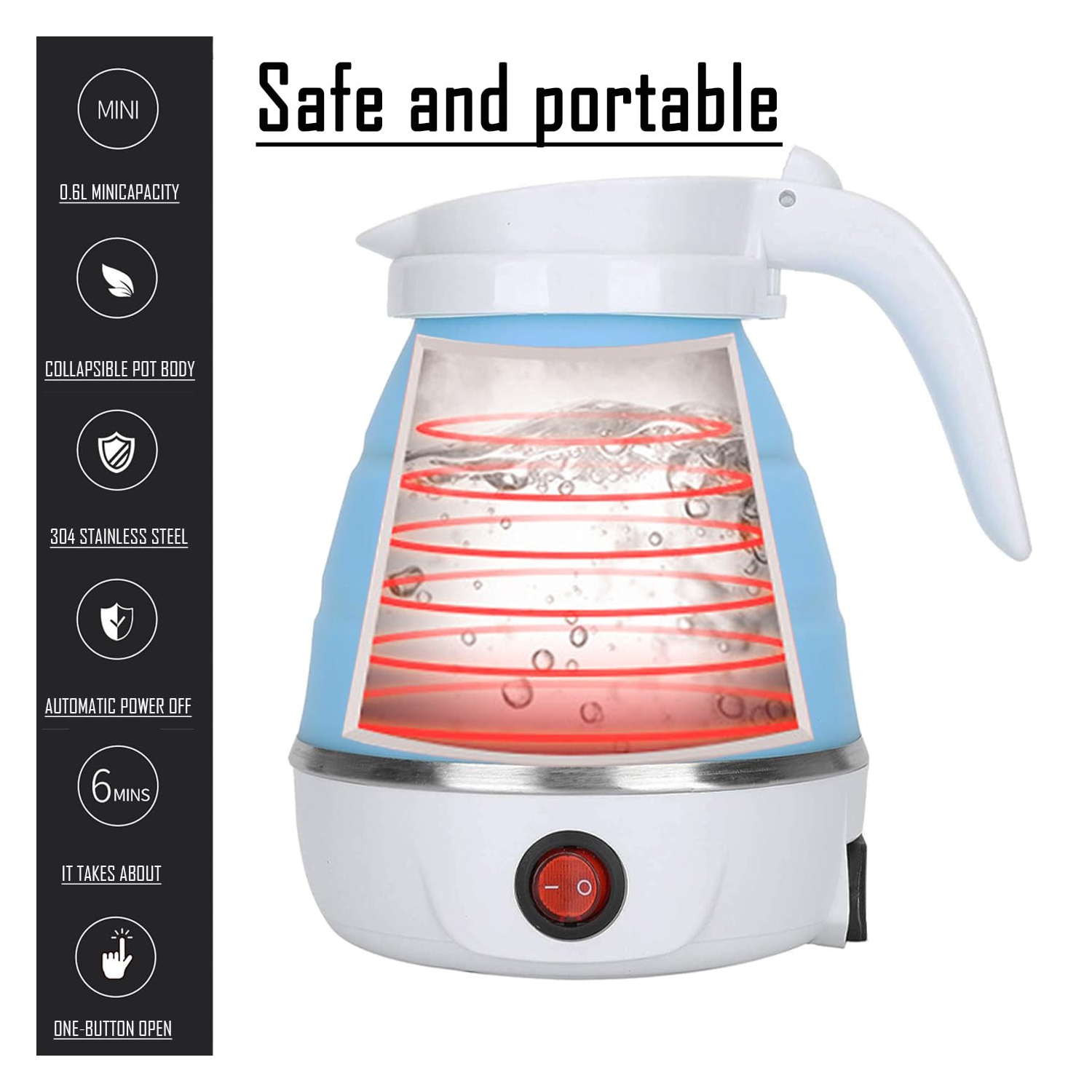 Bouilloire électrique de voyage Petite bouilloire portative pliable, Chauffe-eau pliante en silicone Théière pour le camping