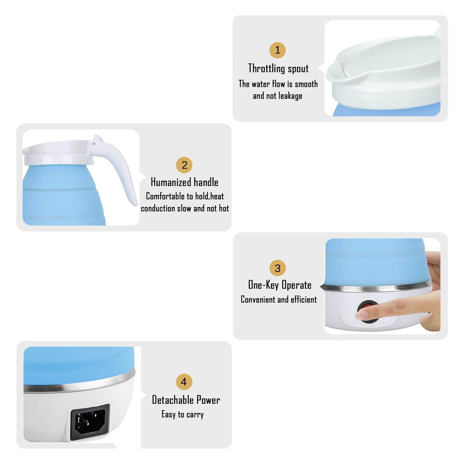 Bouilloire électrique de voyage Petite bouilloire portative pliable, Chauffe-eau pliante en silicone Théière pour le camping