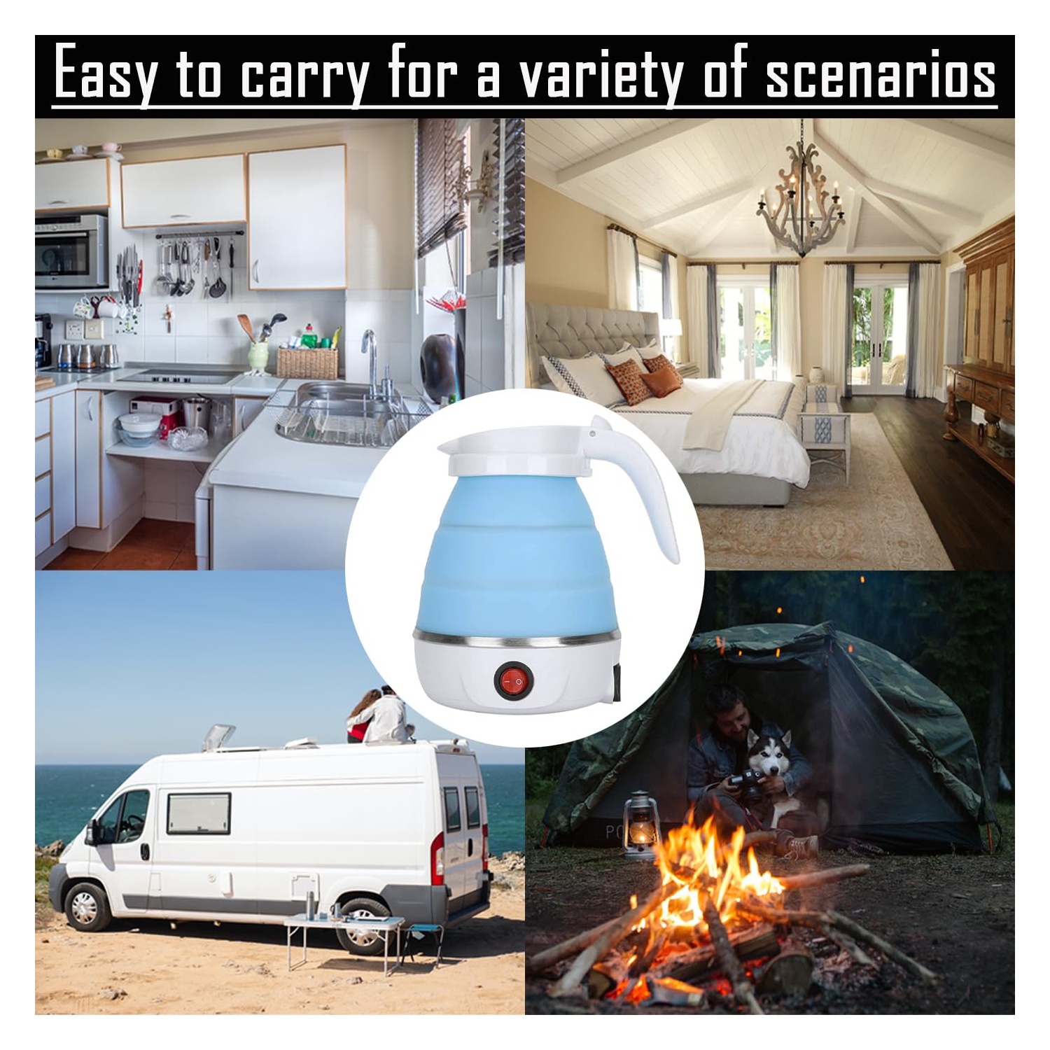 Bouilloire électrique de voyage Petite bouilloire portative pliable, Chauffe-eau pliante en silicone Théière pour le camping