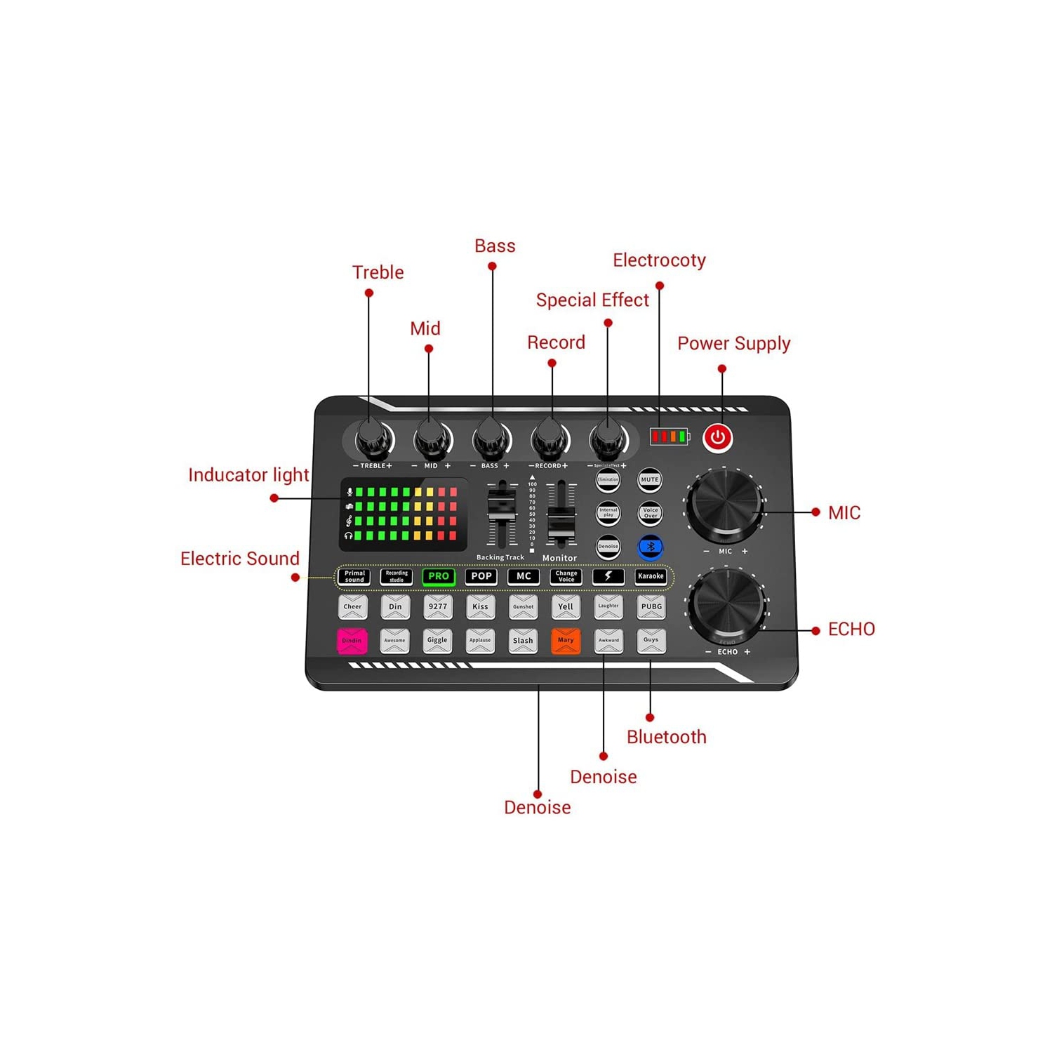 F998 Live Sound Card Audio Mixer Podcast, changeur de voix pour carte microphone Karaoke