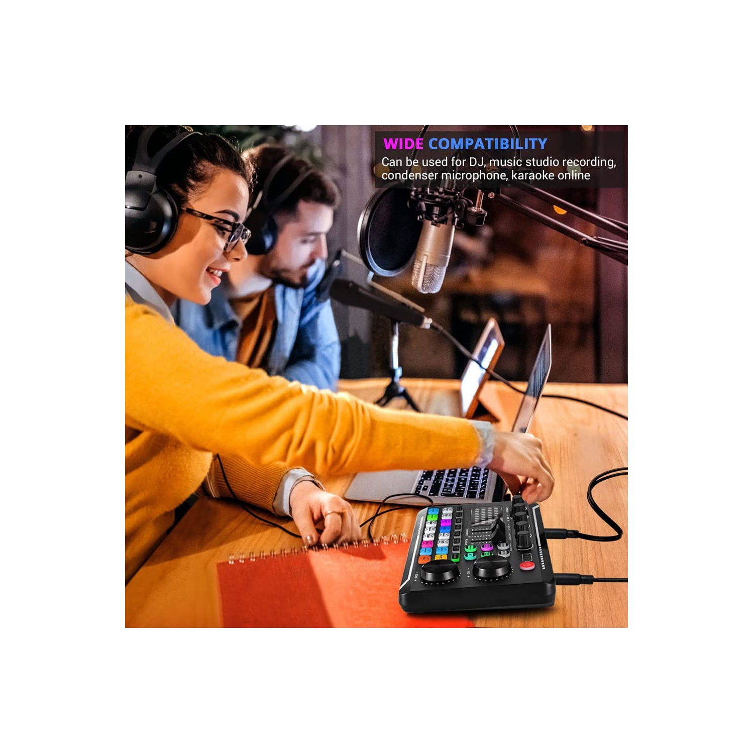 F998 Live Sound Card Audio Mixer Podcast, changeur de voix pour carte microphone Karaoke