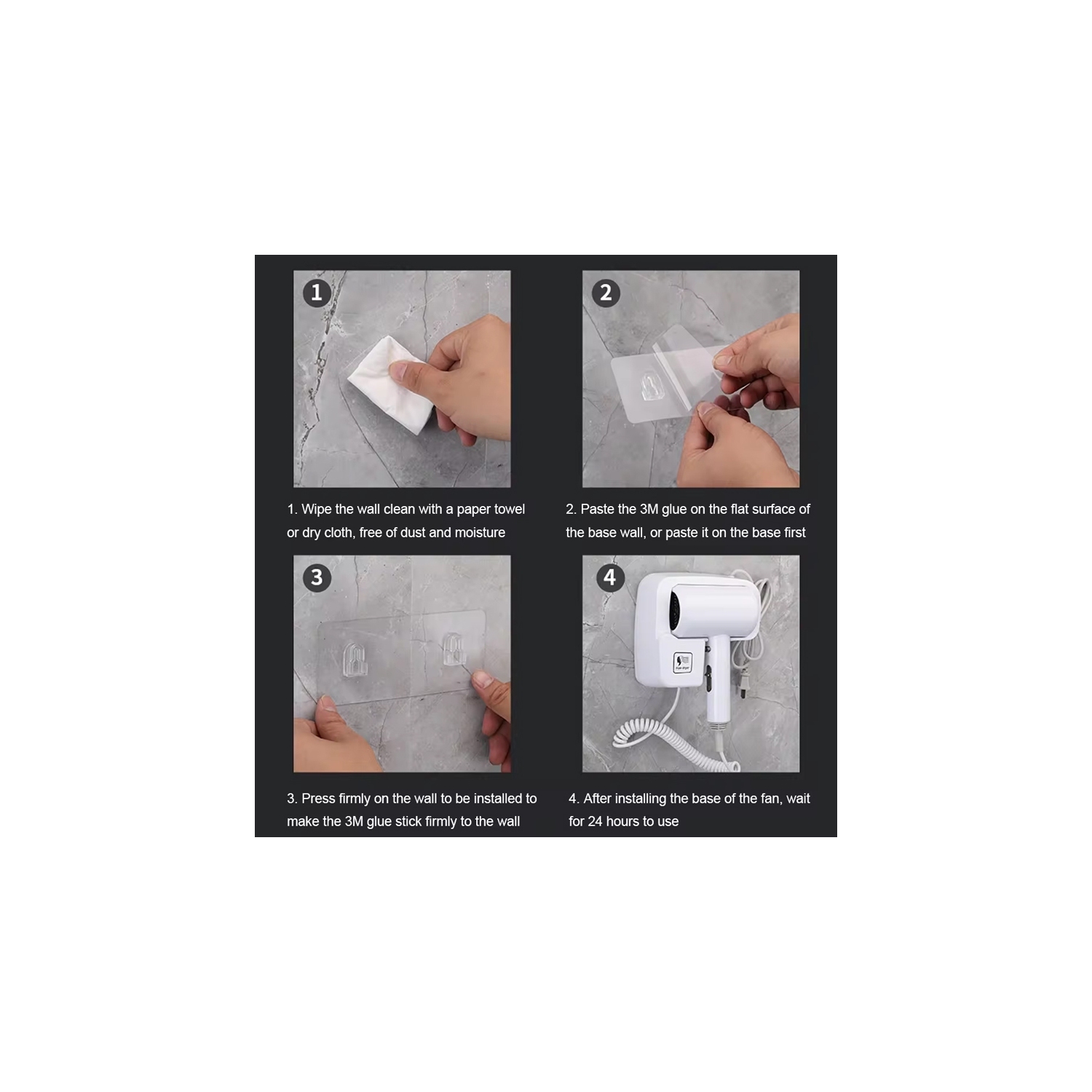 Sèche-cheveux électrique Hôtel Fixation murale Faible bruit Ventilateur à cheveux de salle de bain Air chaud froid Séchage rapide pour la maison