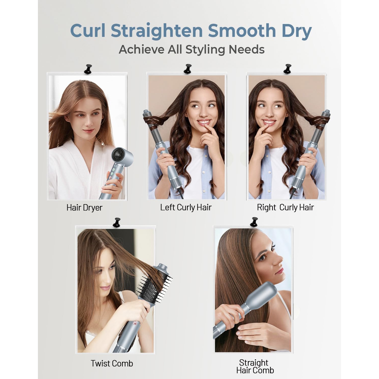 5 in 1 High Speed ​​Hot Air Styler - 13000 RPM Hair Dryer Air Styling System, Hot Air Brush, Wrap Air Curling Wand Round Brush Straightening Comb