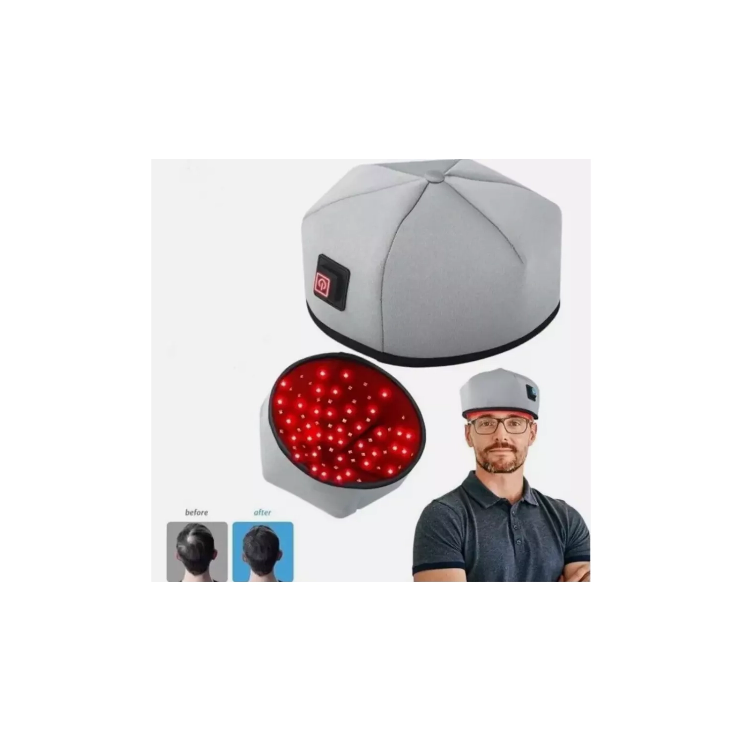 Unisex Red Light Therapy Cap Dual Wavelength Light Therapy Cap Improves Scalp Health, Reduces Dandruff, Improves Gloss, Hair Regrowth Device - Gray
