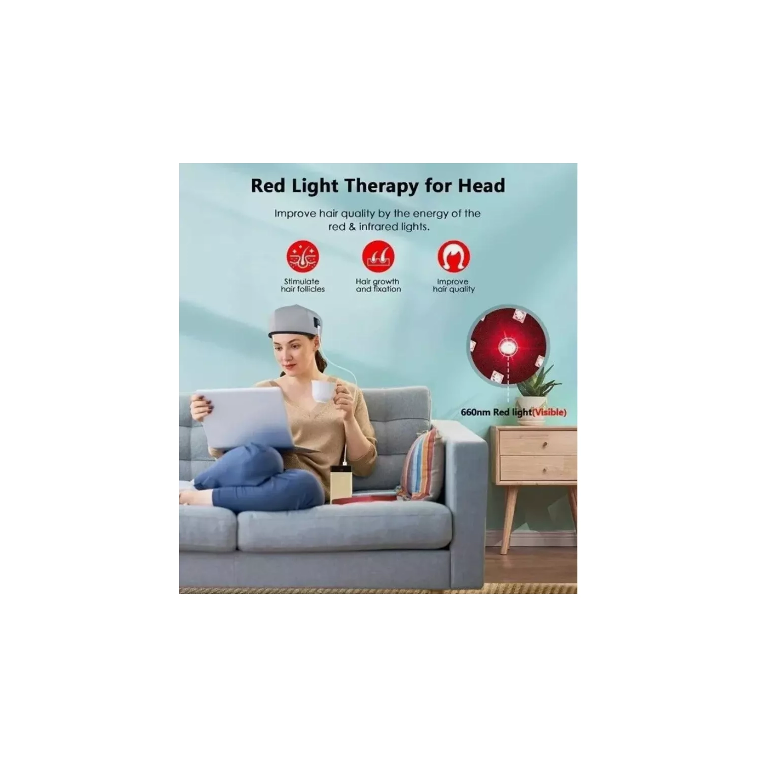 Unisex Red Light Therapy Cap Dual Wavelength Light Therapy Cap Improves Scalp Health, Reduces Dandruff, Improves Gloss, Hair Regrowth Device - Gray