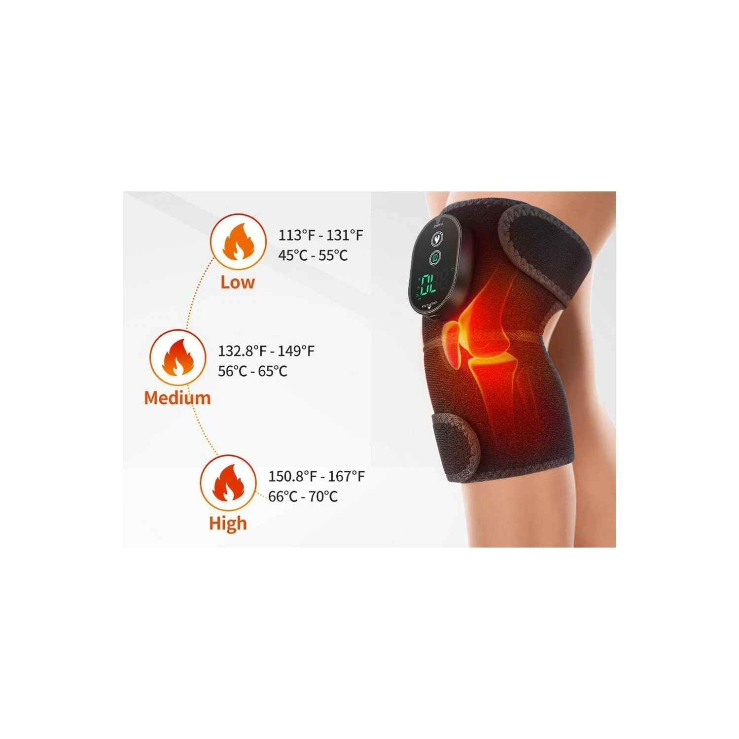 Red Light Therapy and Heating Knee Brace with Wireless Charging Controller. Red light therapy heating device for knee/elbow/shoulder pain relief.