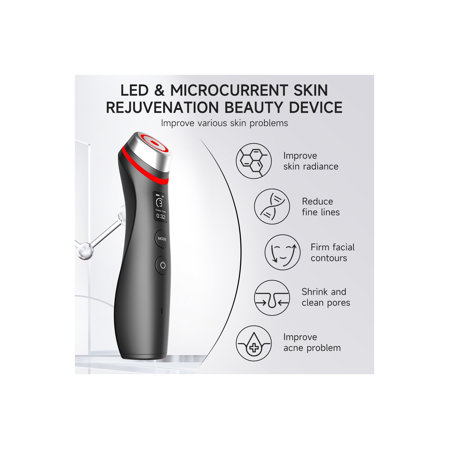 5 color light introduction ems micro current vibration massager red and blue light water light pore beauty instrument