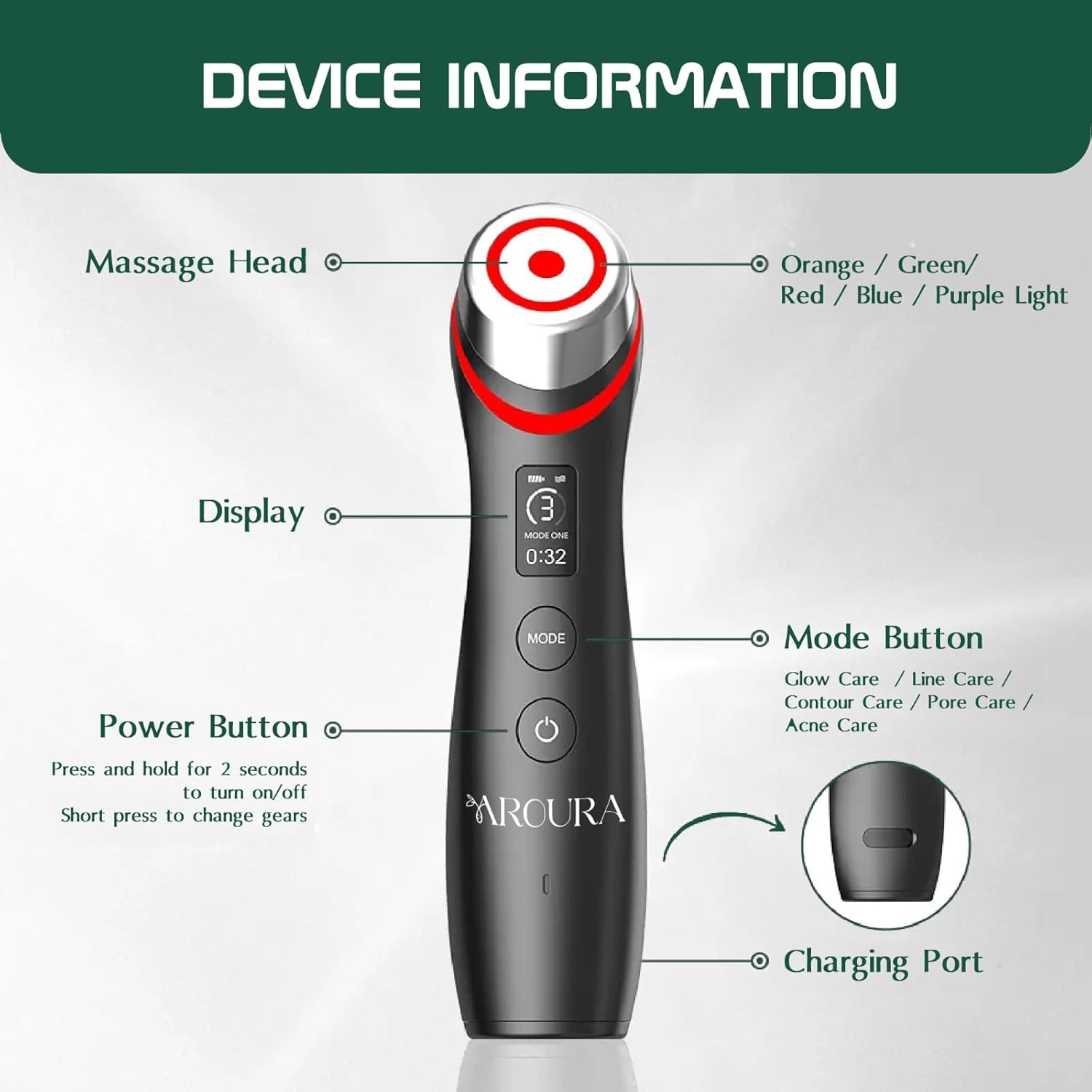 5 color light introduction ems micro current vibration massager red and blue light water light pore beauty instrument