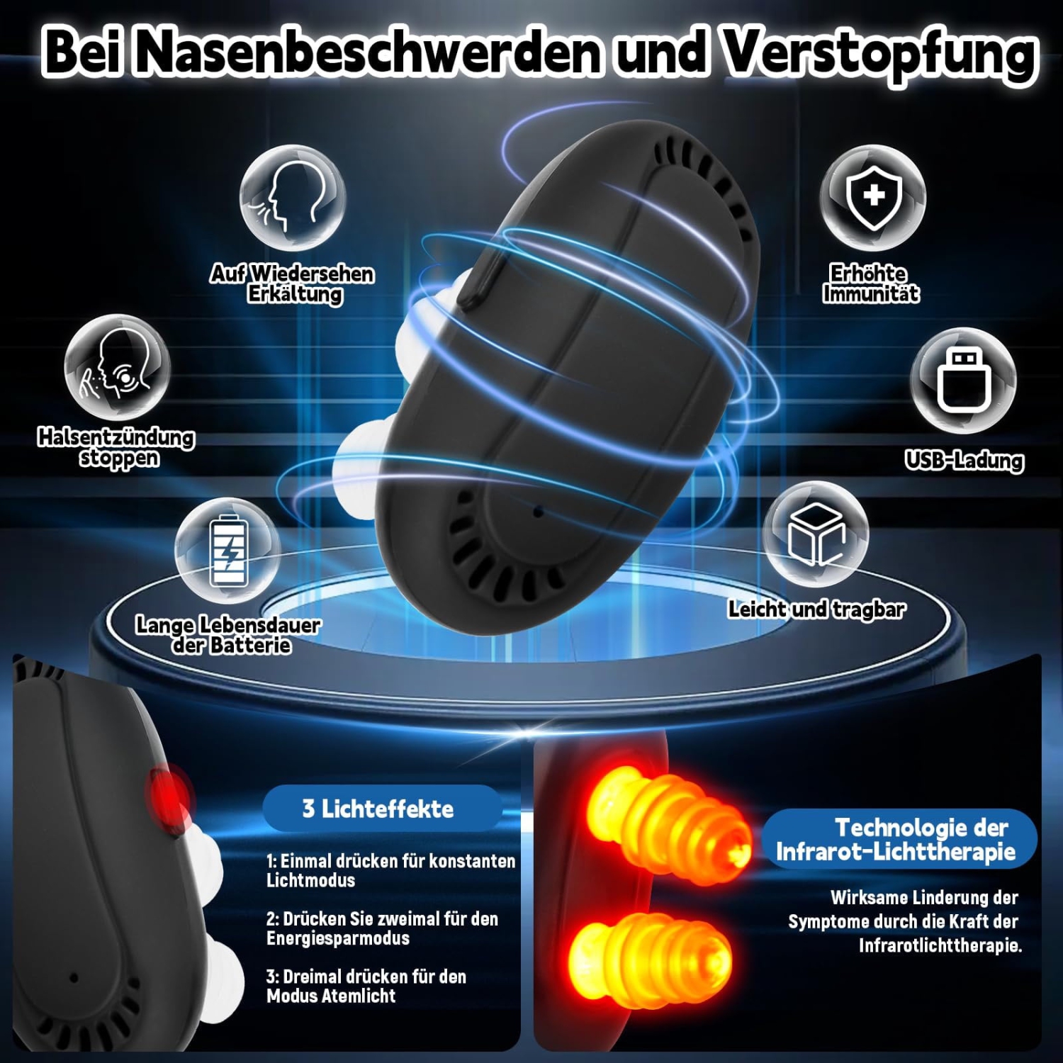 Red light nasal device Physical nasal sedation device Red light nasal device Nasal congestion elimination device