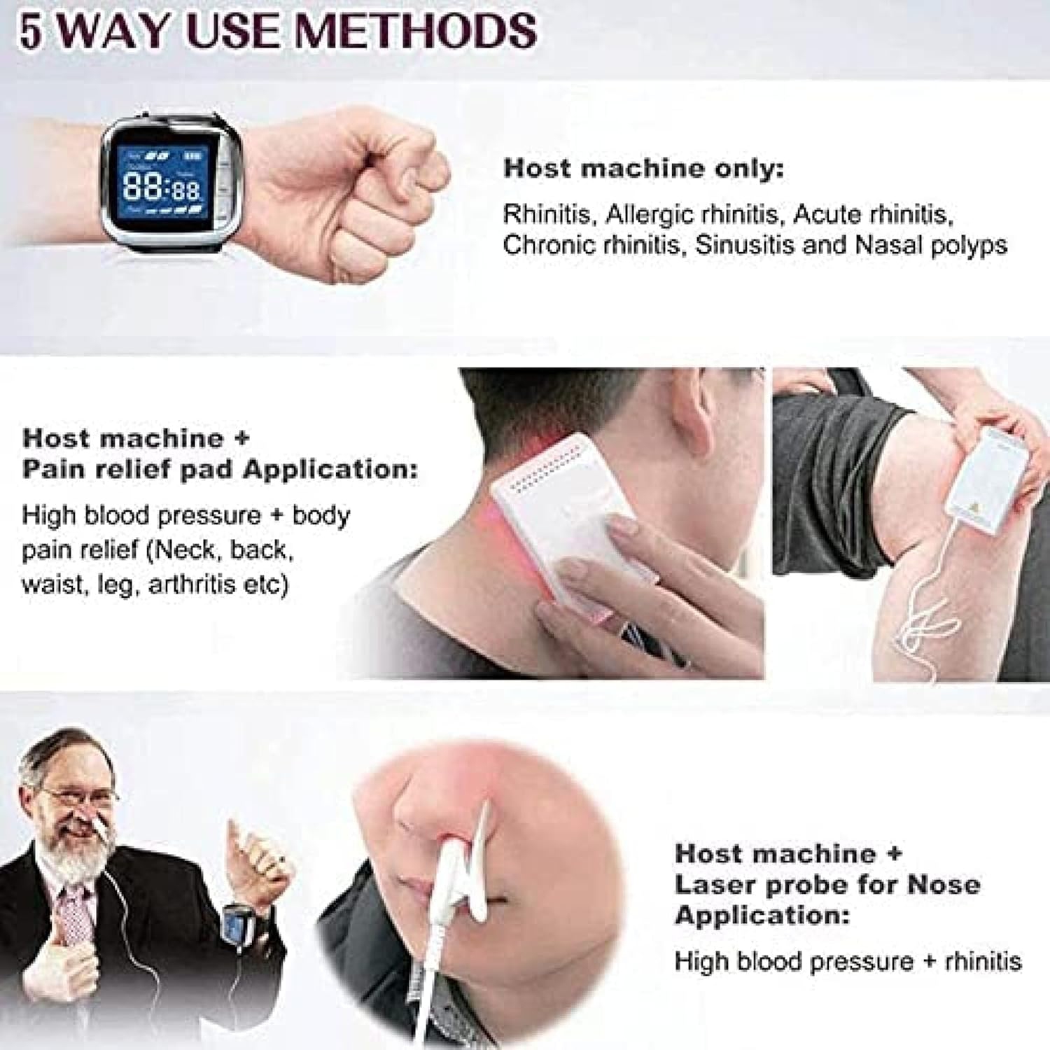 Laser therapy watch, 650nm semiconductor laser therapy device, hypertension, hyperglycemia, hyperlipidemia therapy device
