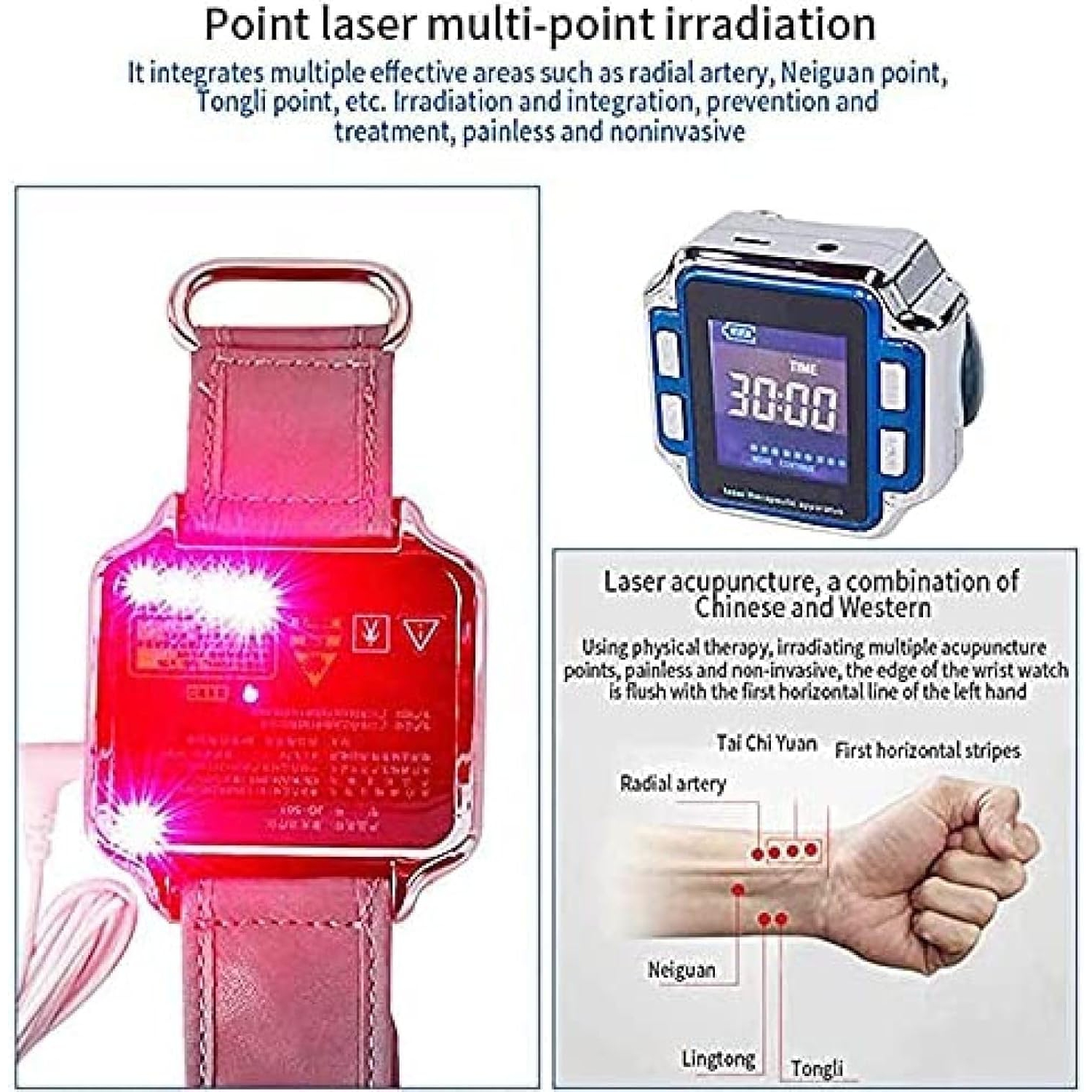 Laser therapy watch, 650nm semiconductor laser therapy device, hypertension, hyperglycemia, hyperlipidemia therapy device