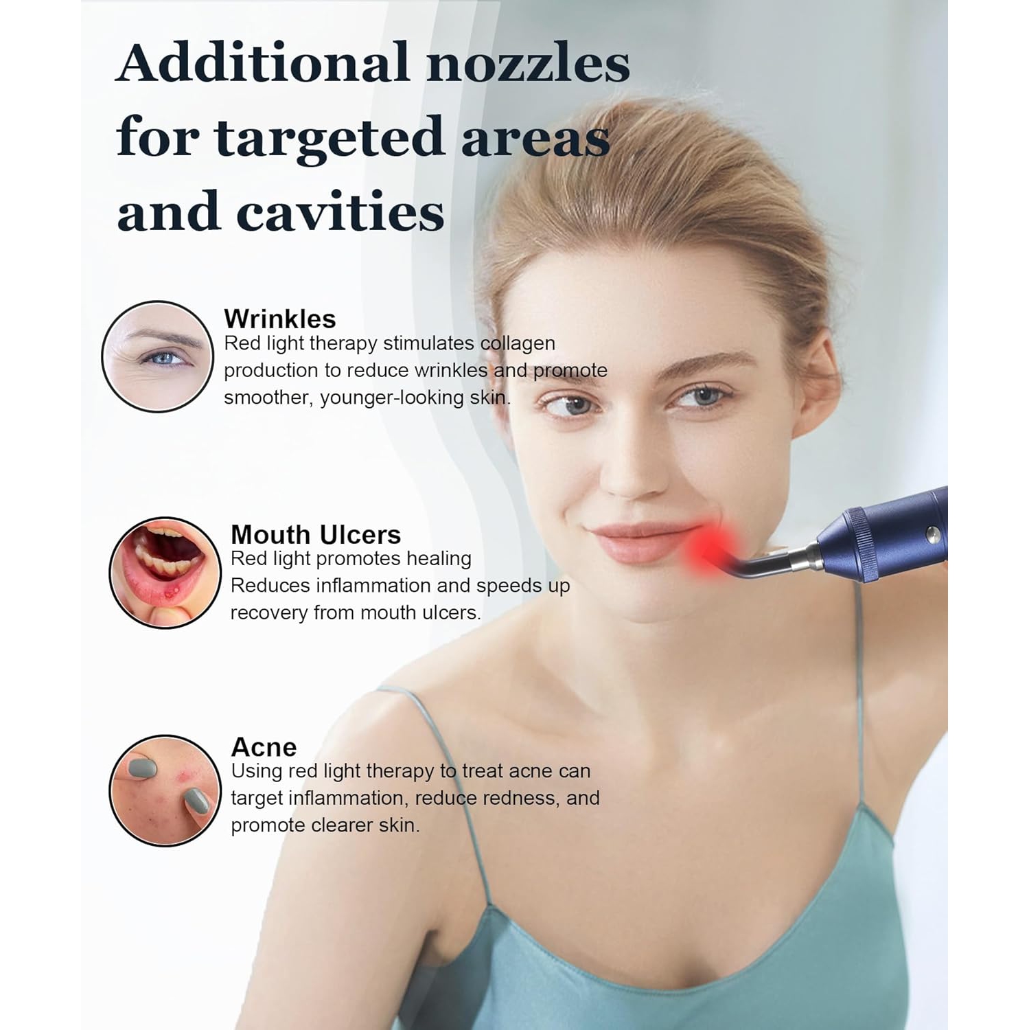 Appareil de thérapie à la lumière rouge | Sonde infrarouge amovible | Soulage la douleur dans les lèvres, la bouche, le nez, les oreilles, les