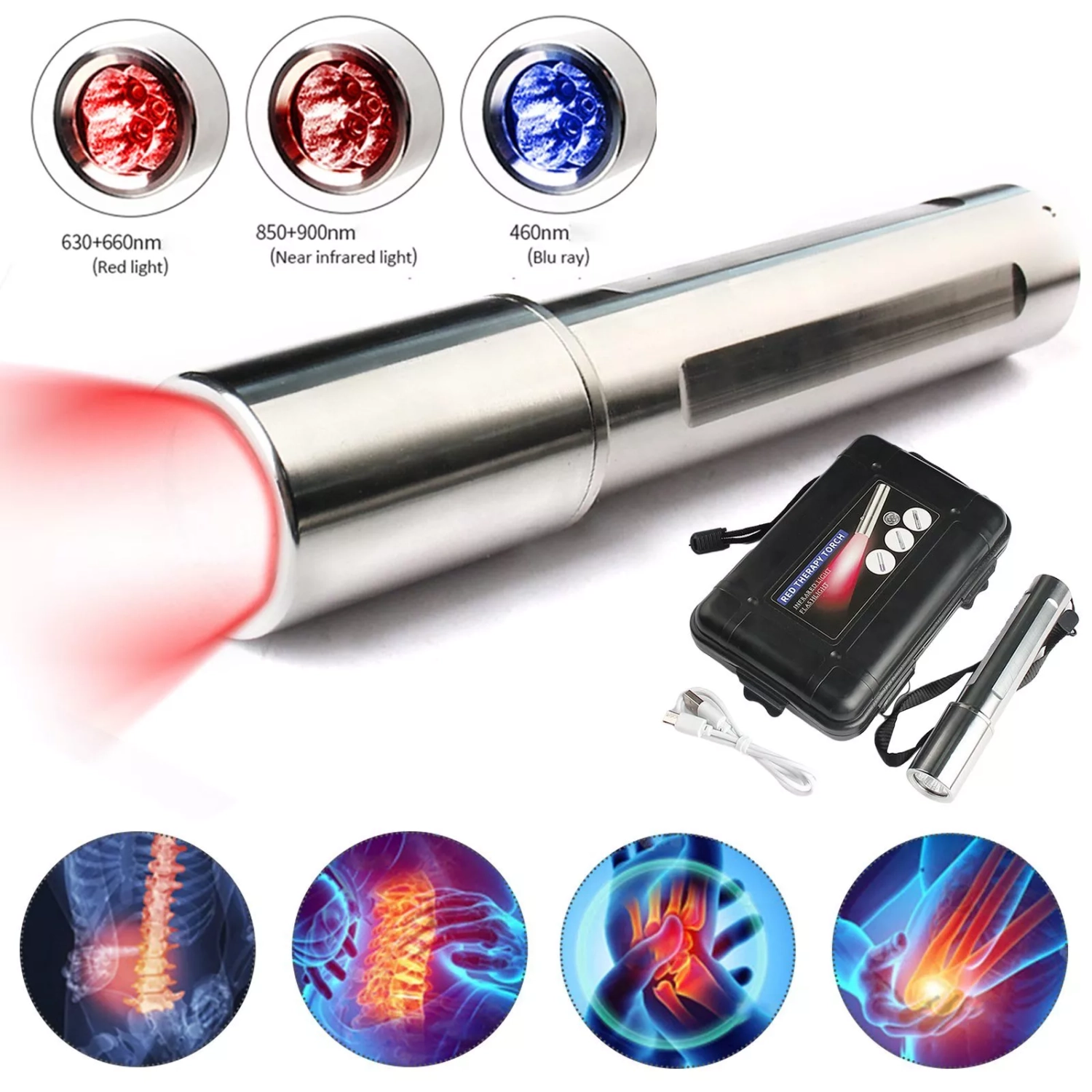 LED red light therapy lamp infrared flashlight for pain relief, beauty restoration, rechargeable red light therapy flashlight