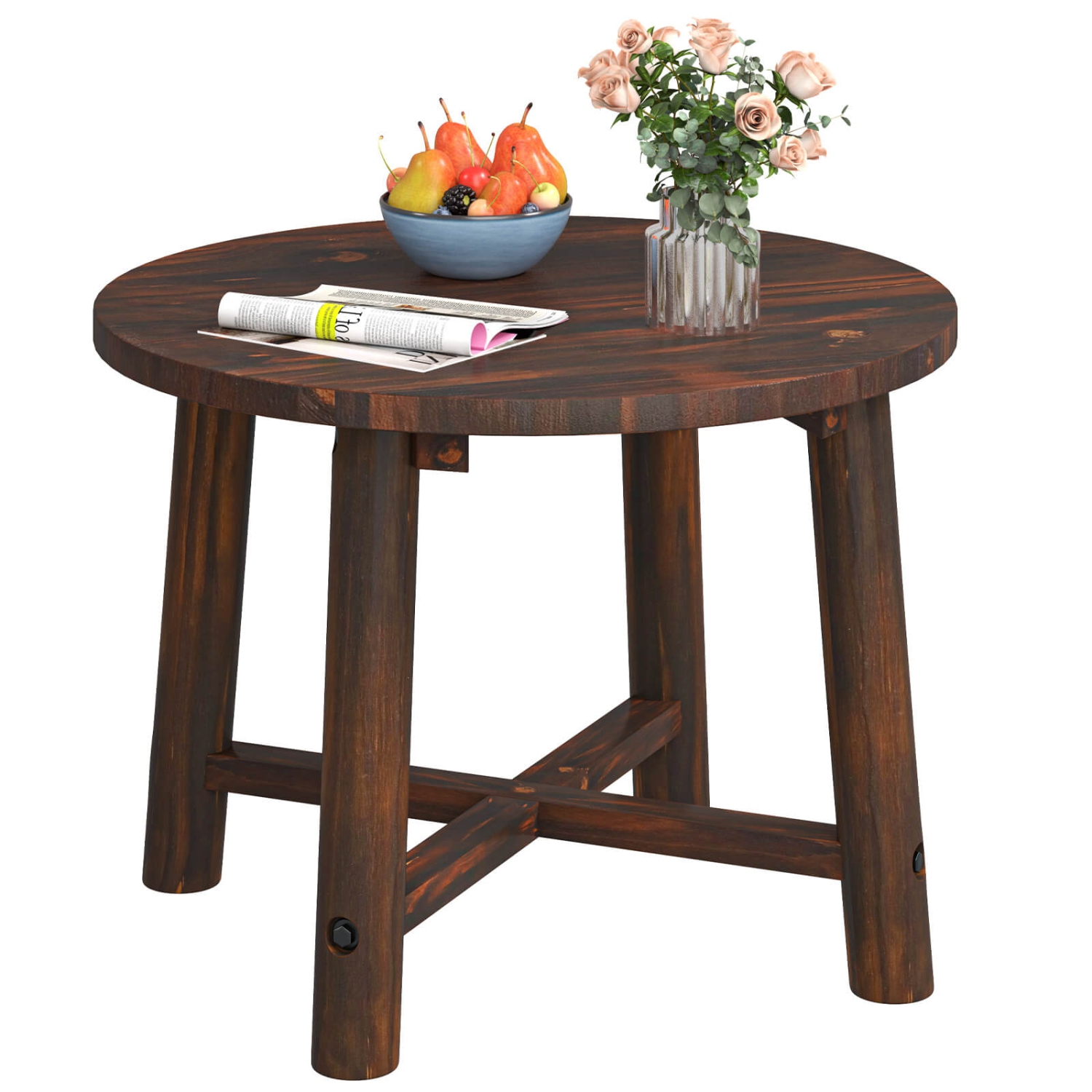 Petite table basse ronde pour le jardin avec structure en bois massif 1/2 de Costway