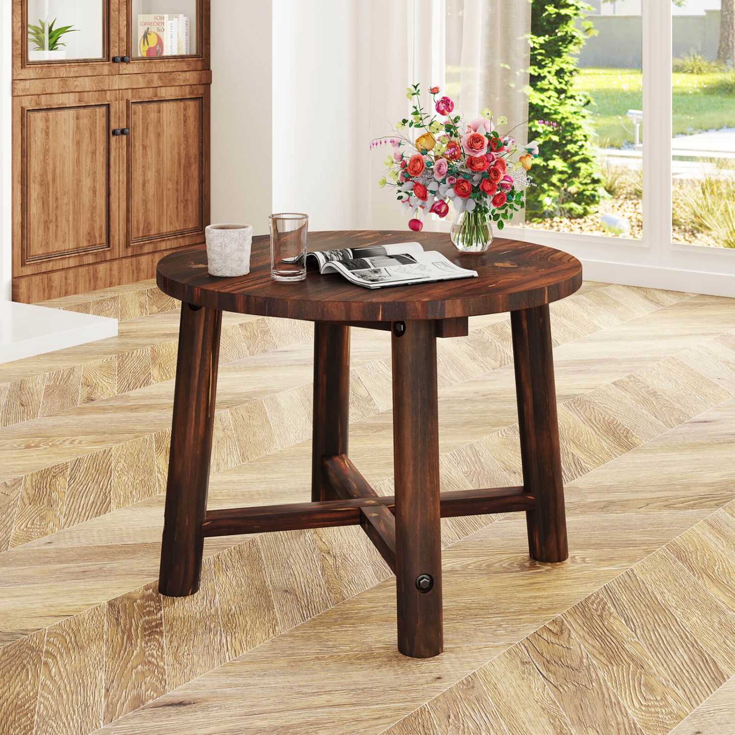 Petite table basse ronde pour le jardin avec structure en bois massif 1/2 de Costway