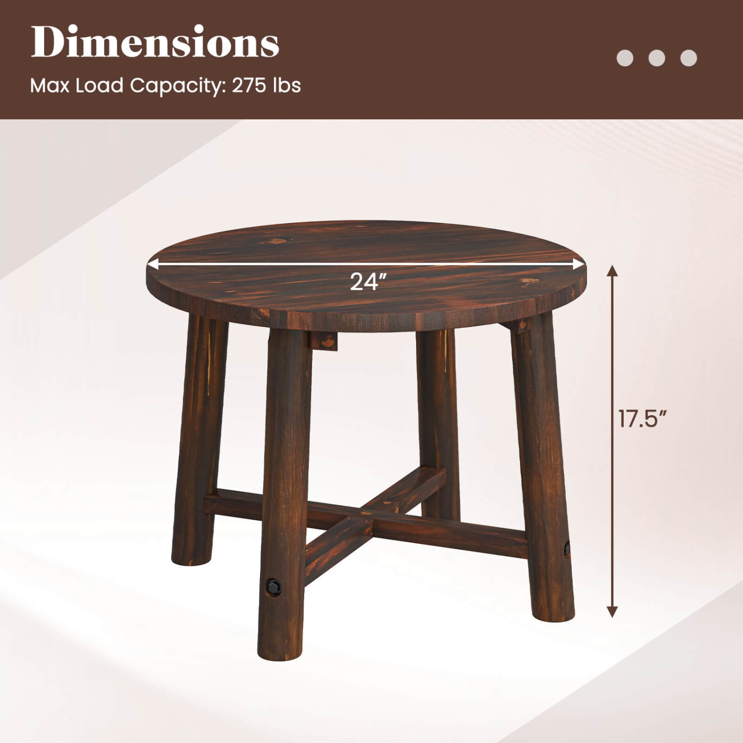Costway 1/2 PCS Outdoor Side Table with Solid Wood Structure Small Round Coffee Table for Garden