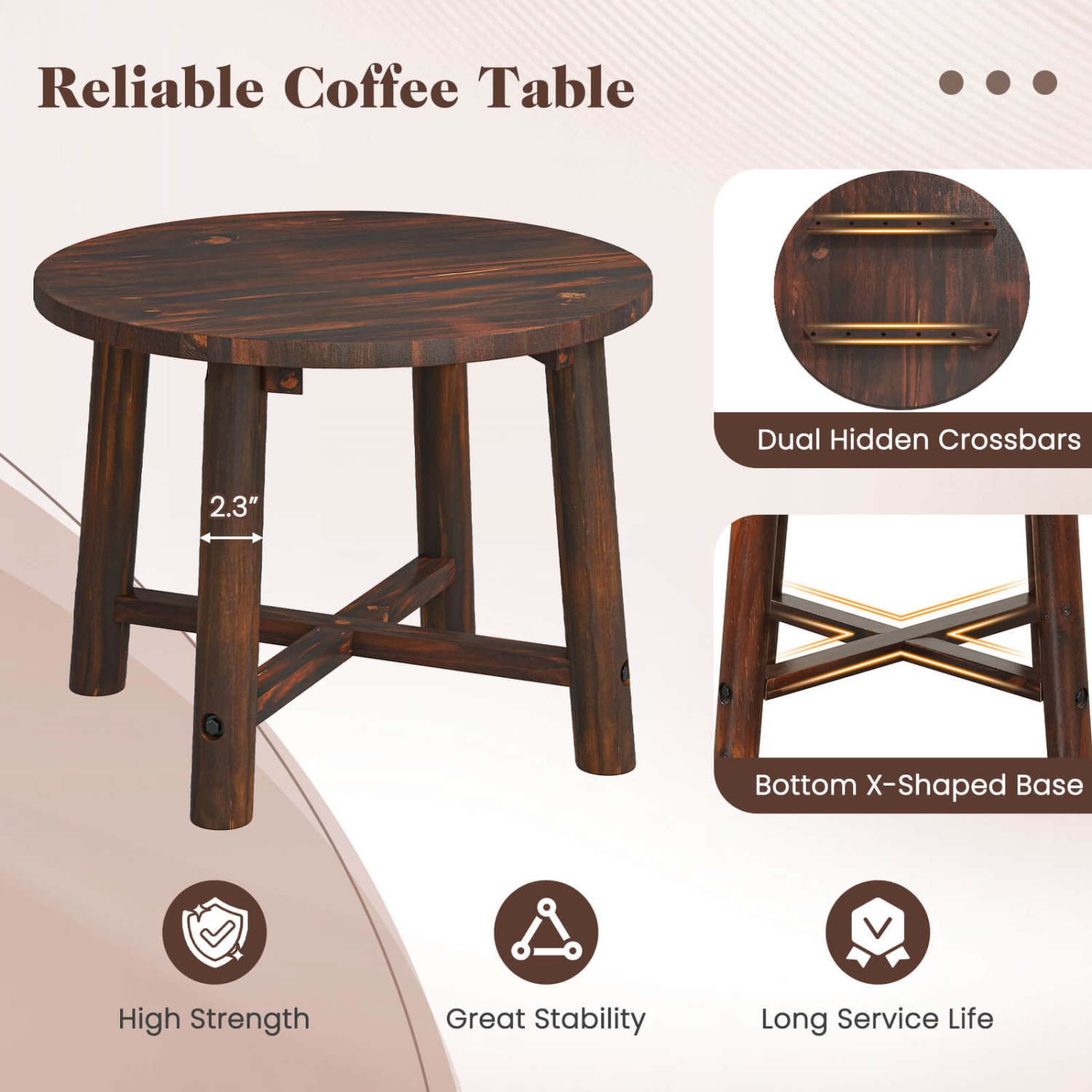 Costway 1/2 PCS Outdoor Side Table with Solid Wood Structure Small Round Coffee Table for Garden