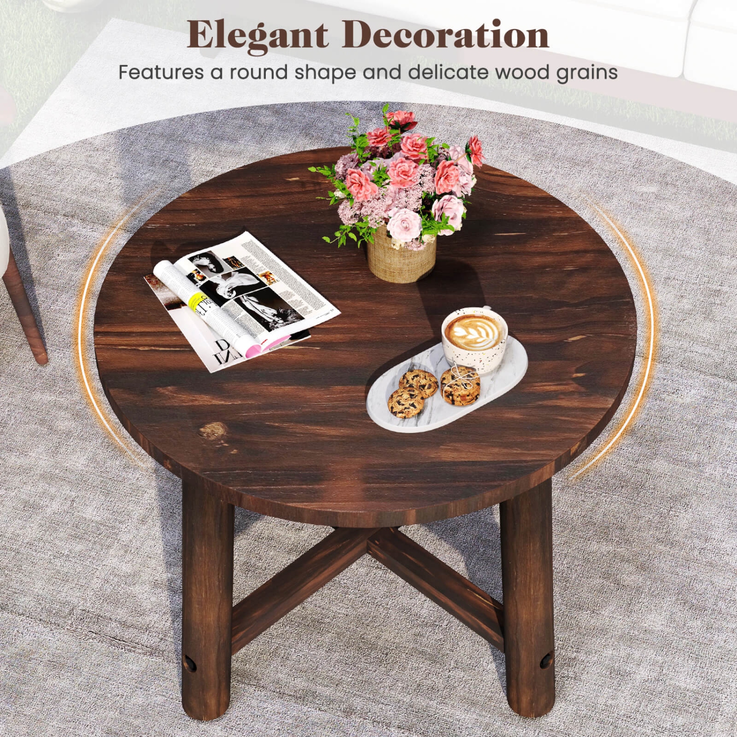 Costway 1/2 PCS Outdoor Side Table with Solid Wood Structure Small Round Coffee Table for Garden