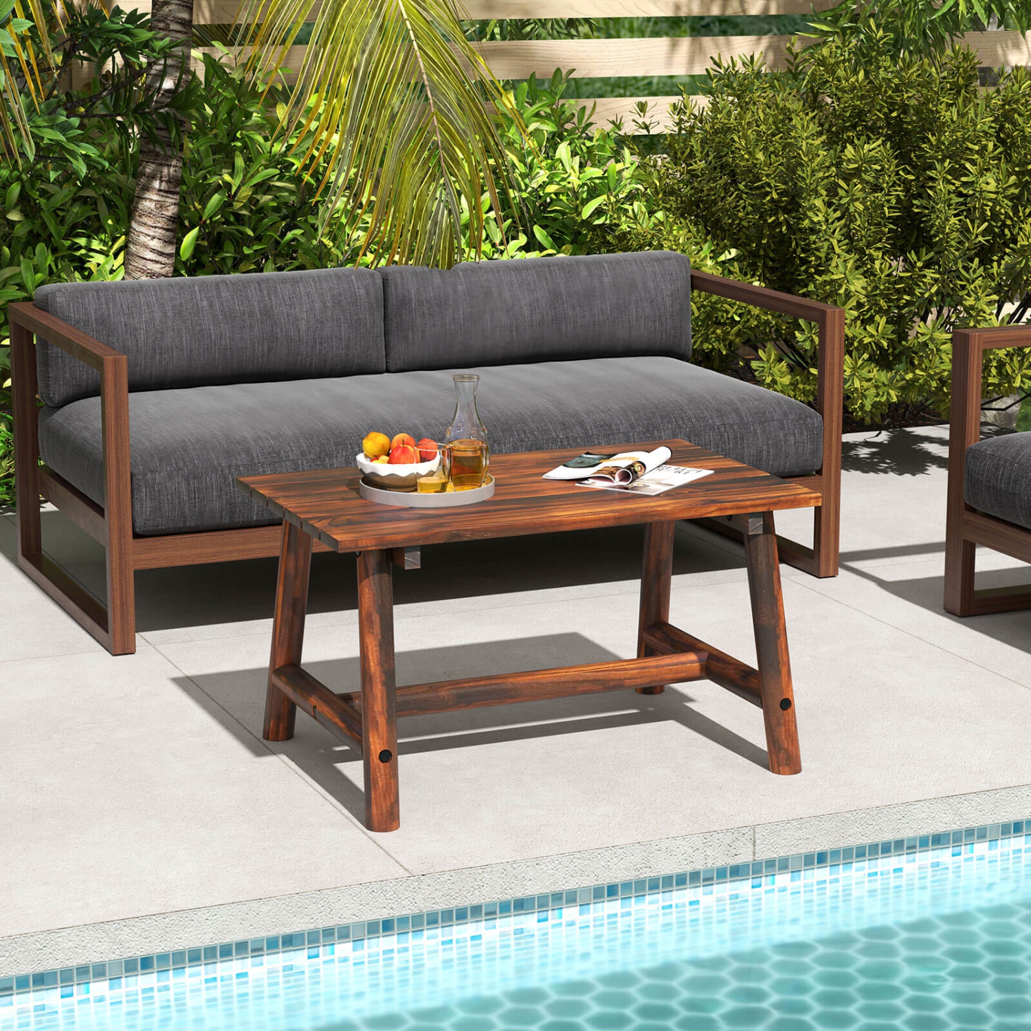 Costway Outdoor Coffee Table with Slatted Tabletop Rectangle Side Table for Garden