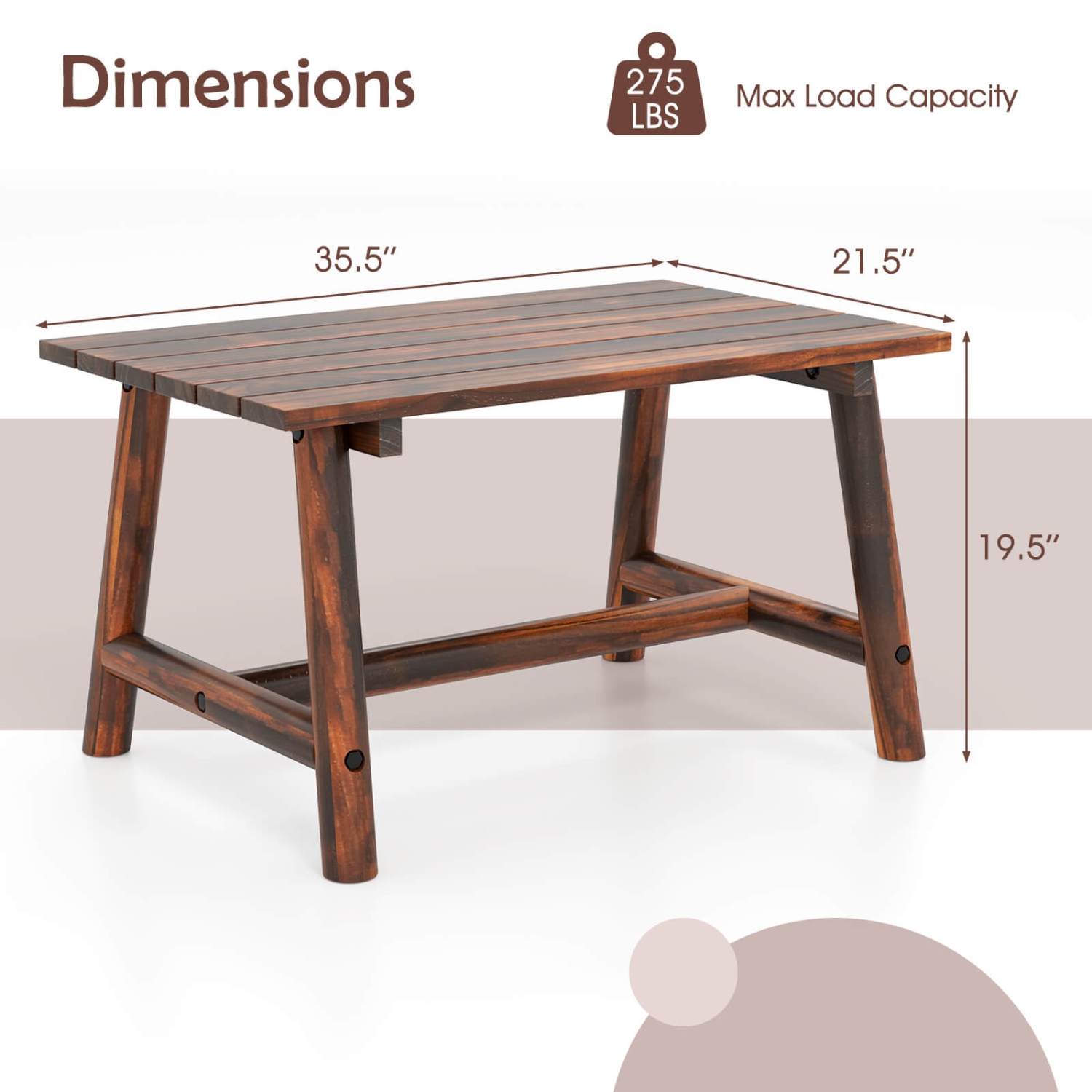 Costway Outdoor Coffee Table with Slatted Tabletop Rectangle Side Table for Garden