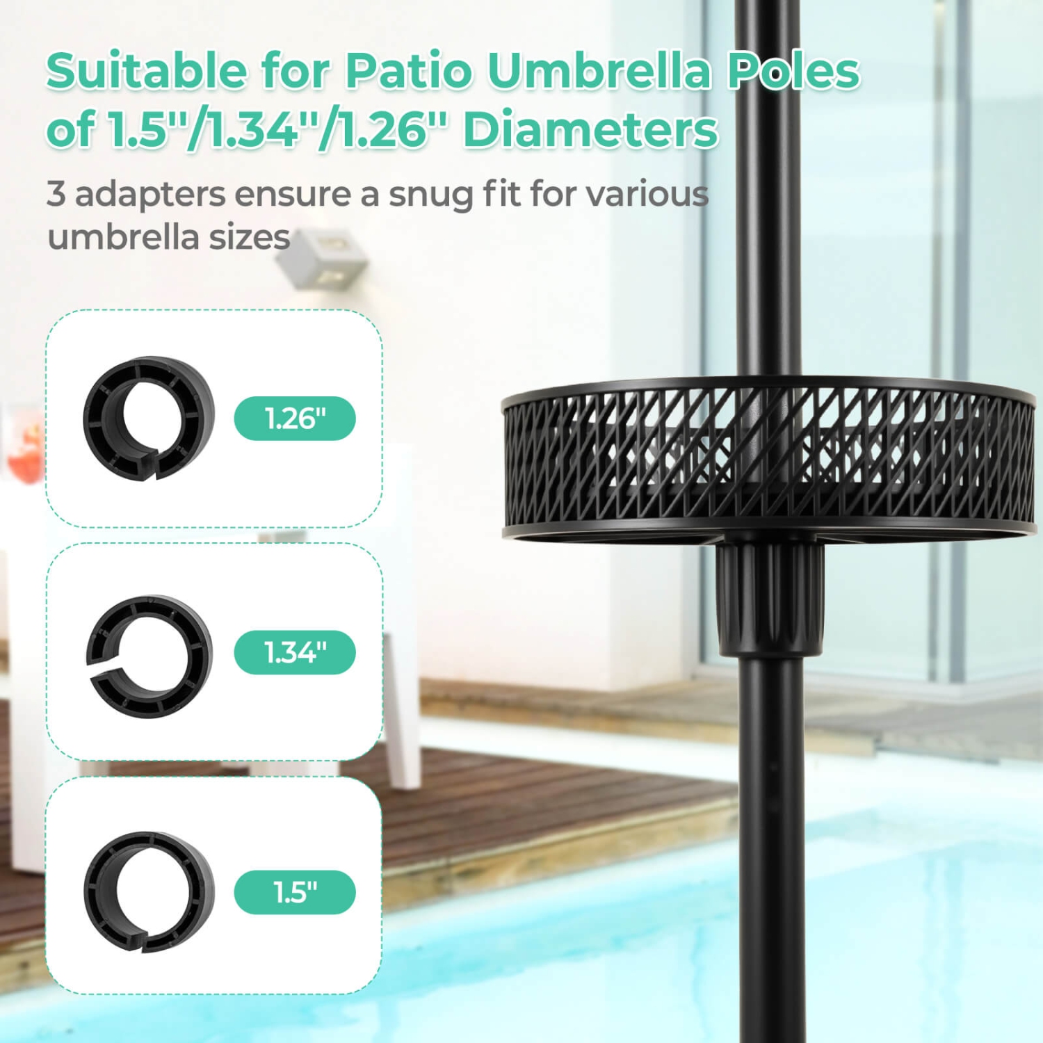 Plateau de table pour parasol de patio avec rangement de Costway pour poteaux de parasol de 1,5, 1,34 et 1,26&nbsp;po