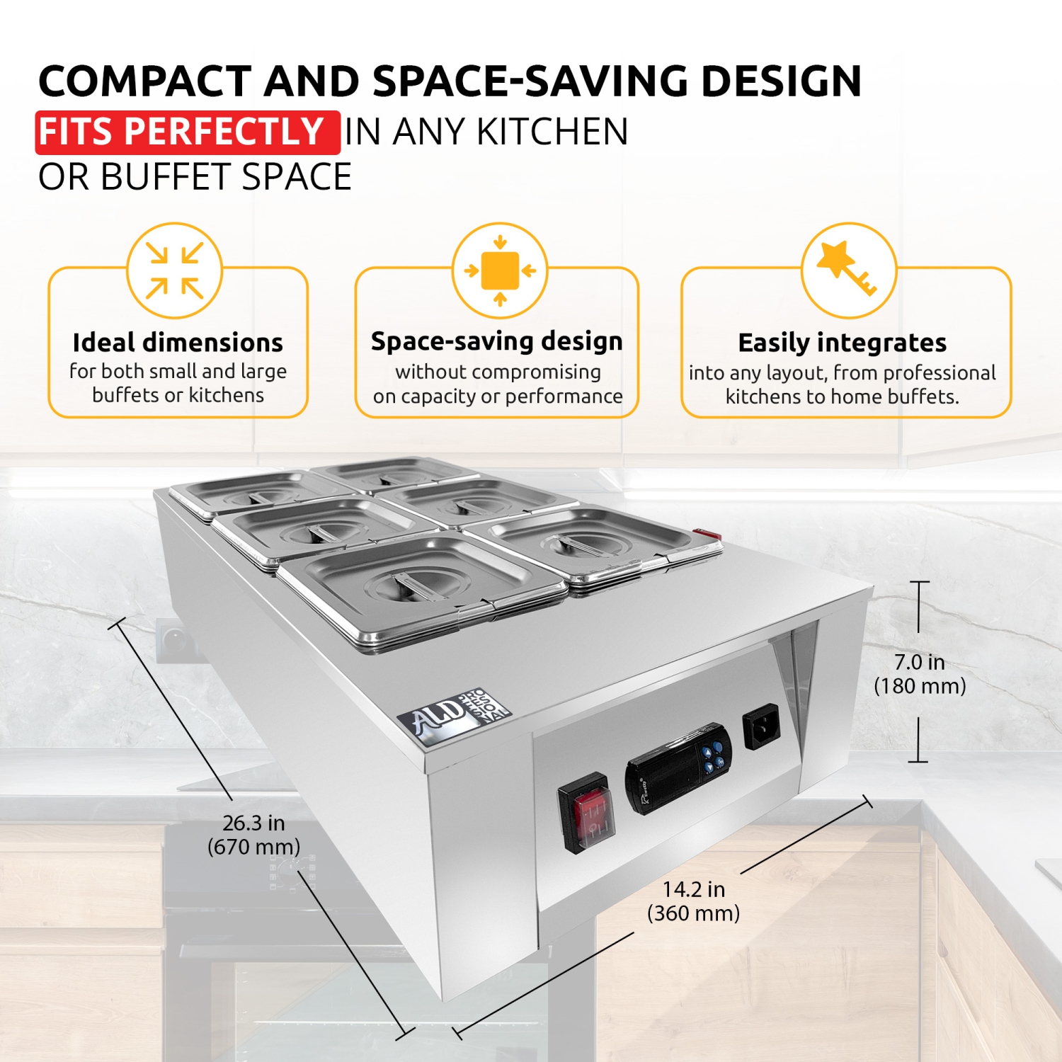 AP-333W Digital Food Warmer | Electric Buffet Station | Commercial Stainless Steel Steam Table | 8 Pots 28.6 lb | 110V
