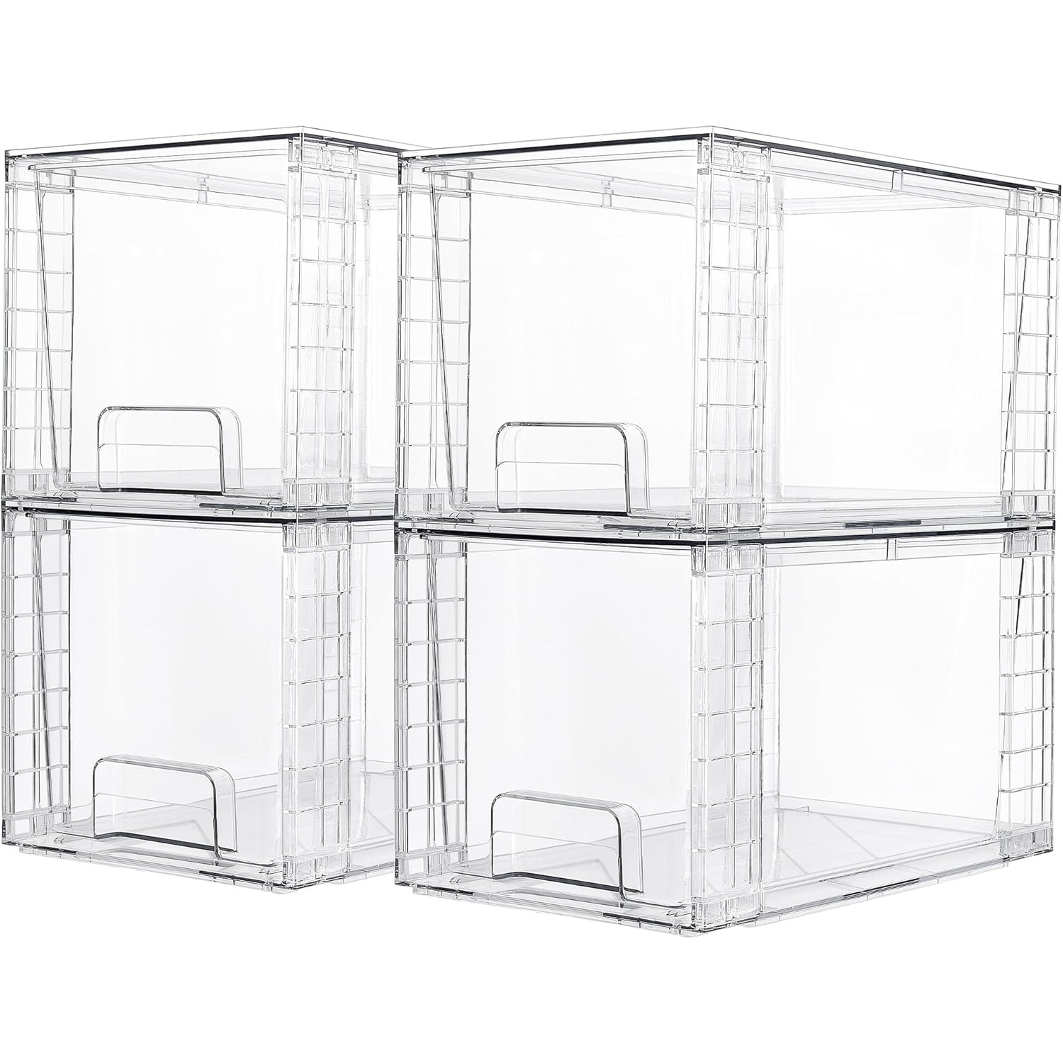 Vtopmart 4 Pack Large Stackable Storage Drawers, Clear Acrylic Drawer Organizers with Handles, Easy Assembly for Bathroom, Kitchen, Cabinet, Closet, Makeup, Pantry Organization and