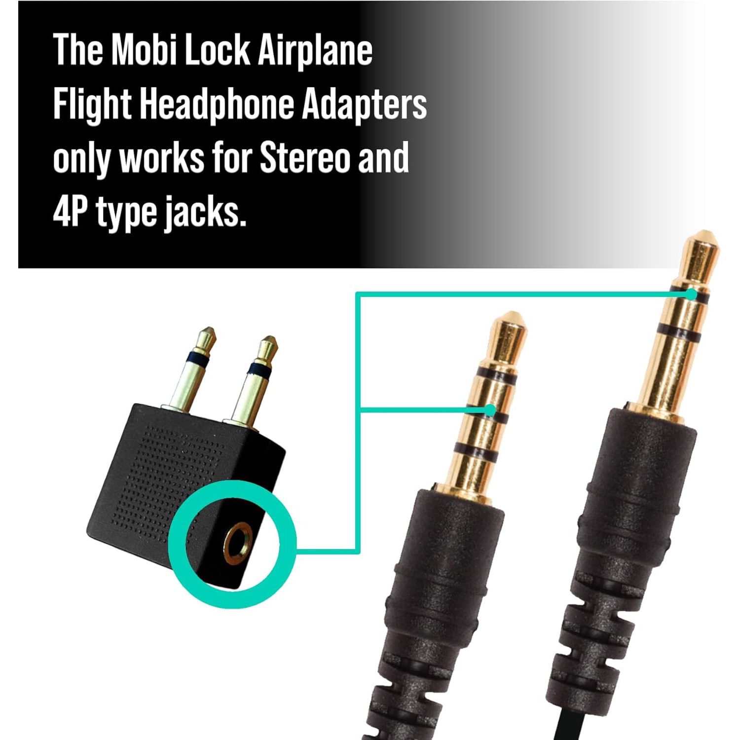 Gold Plated Airplane Flight Headphone Adapters | Allows You to use Your Earphones with All in-Flight Media Systems