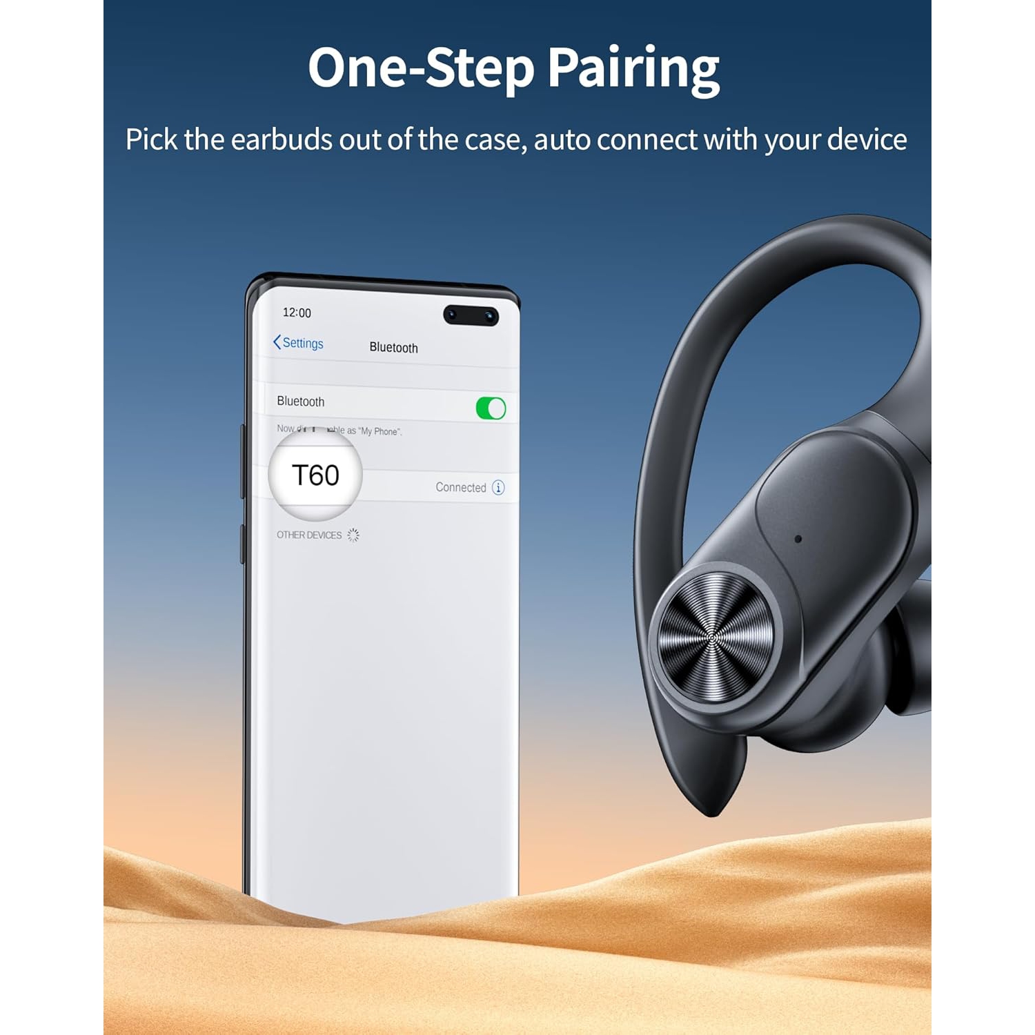 Écouteurs Bluetooth Écouteurs boutons sans fil 80 heures Playtime Étui de chargement sans fil Écran numérique Écouteurs boutons sport avec crochet